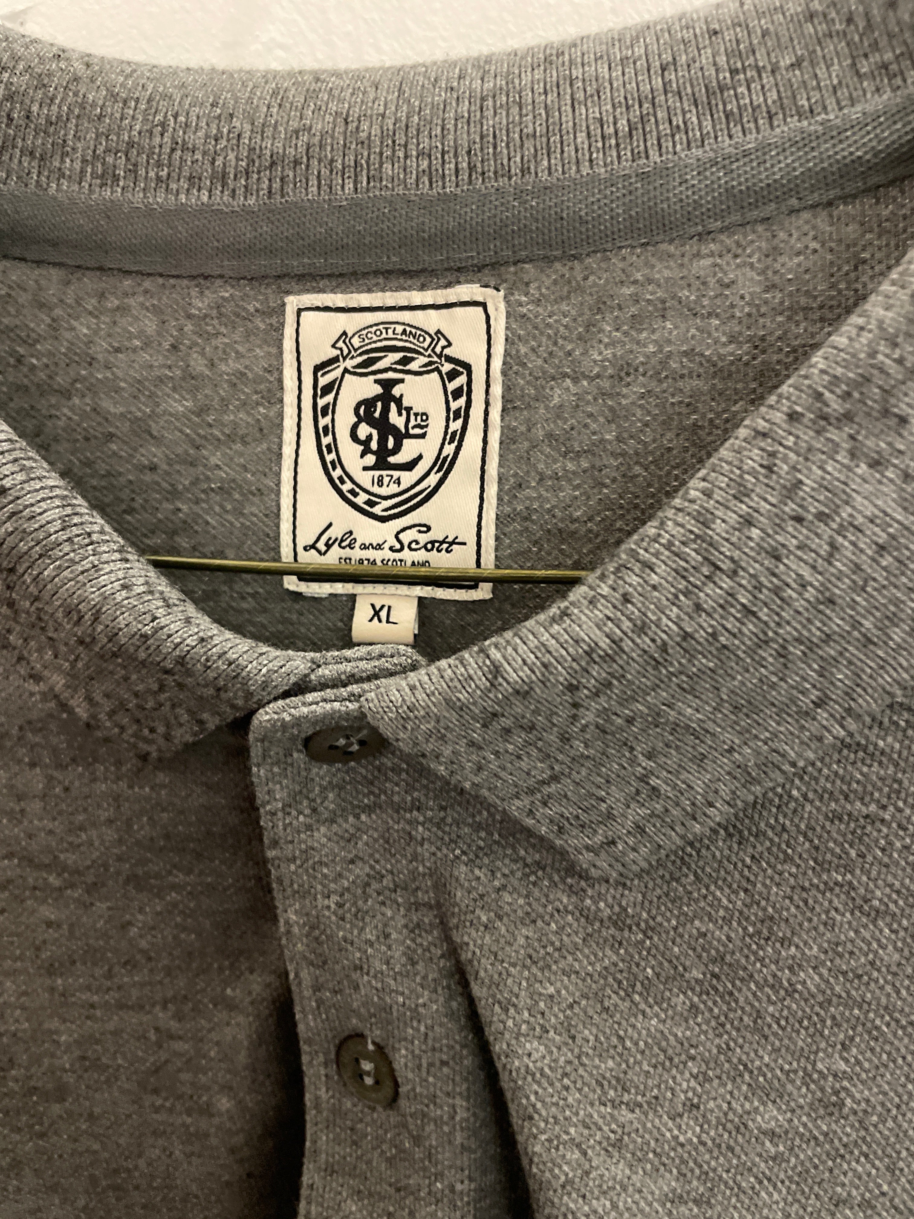 Vintage lyle and scotte mens long sleeve grey polo shirt size XL