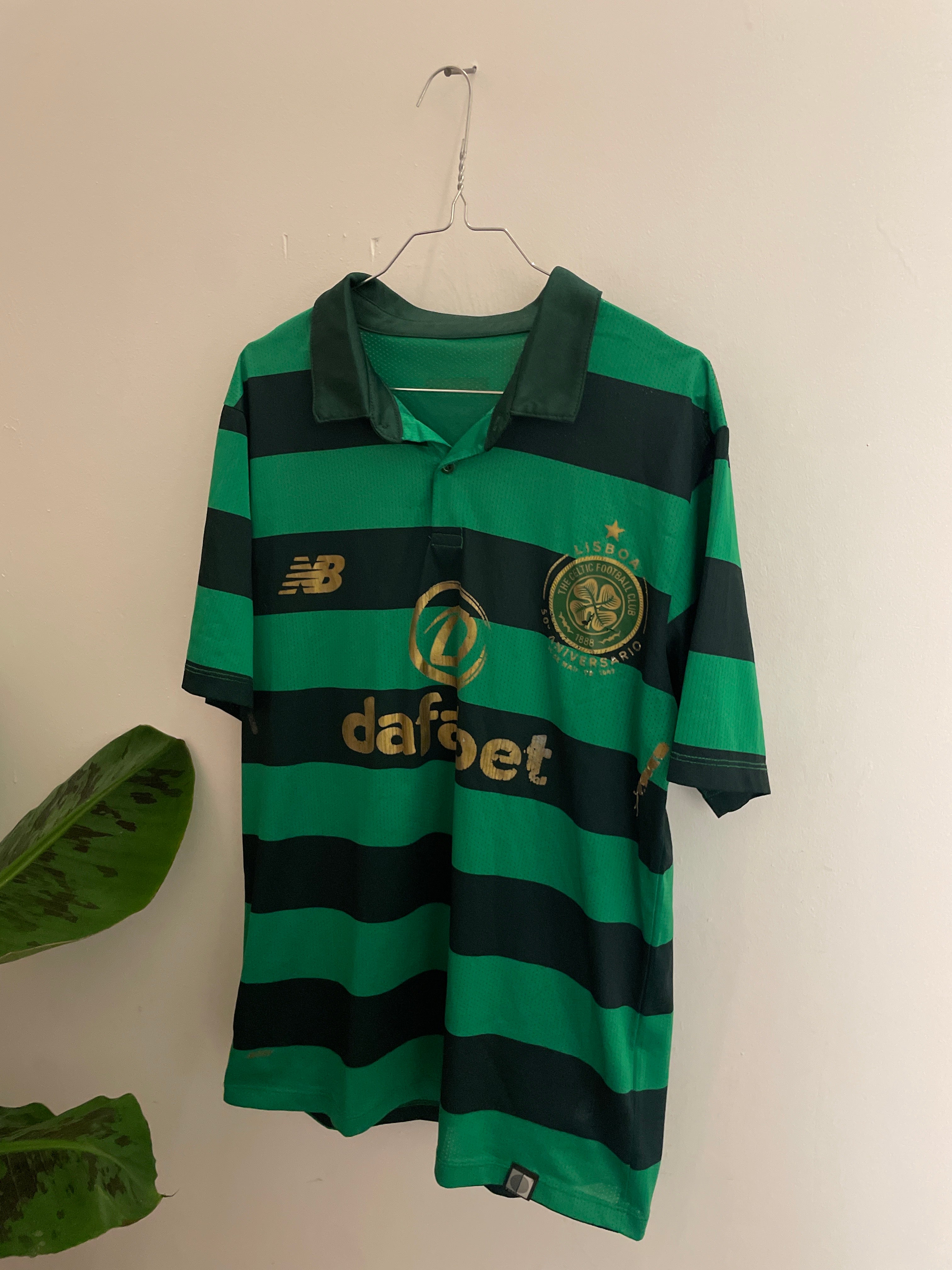 Vintage celtic football club green stripped polo jersey size XL
