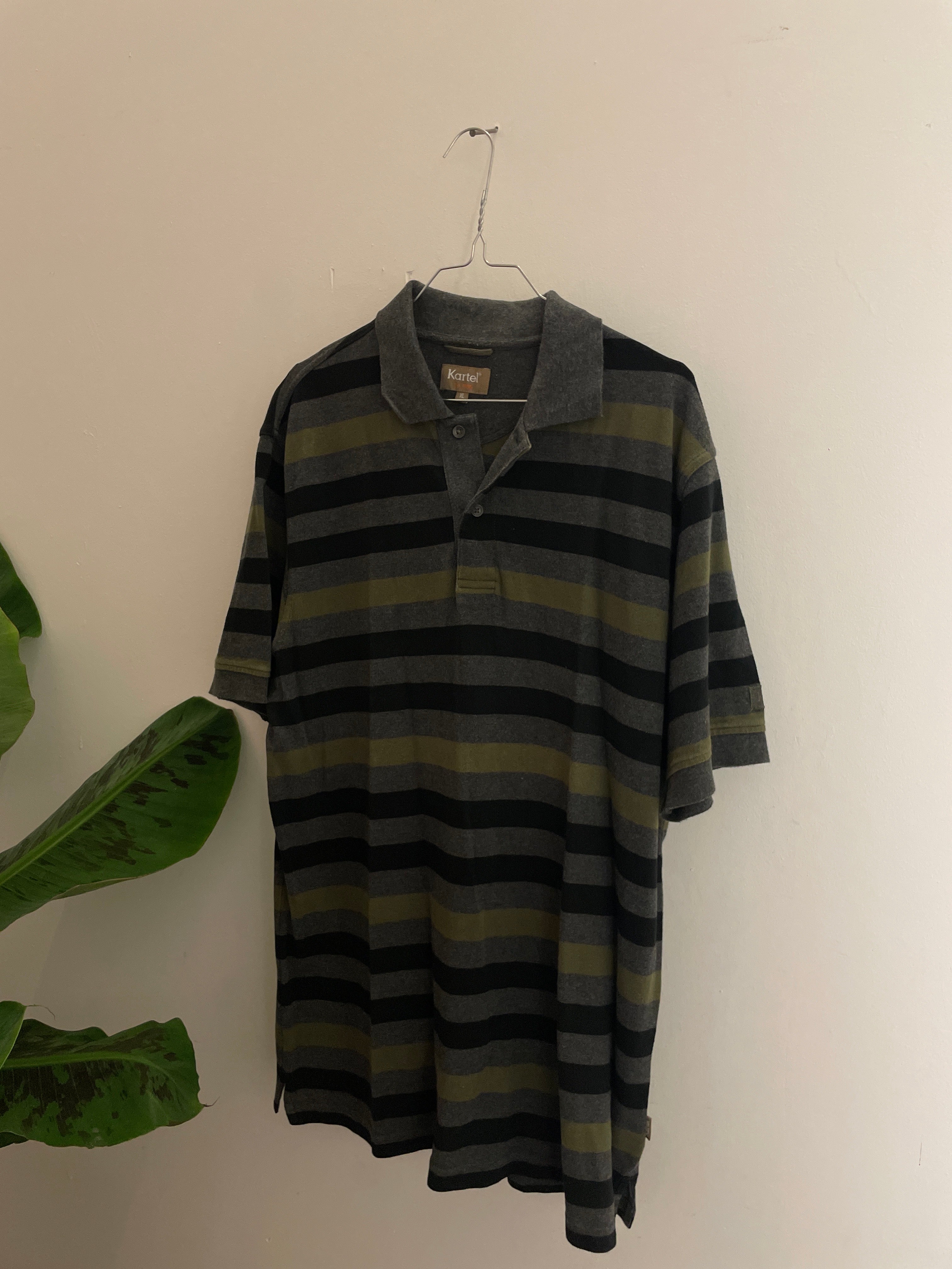 Vintage grey stripped kartel mens polo shirt size XL
