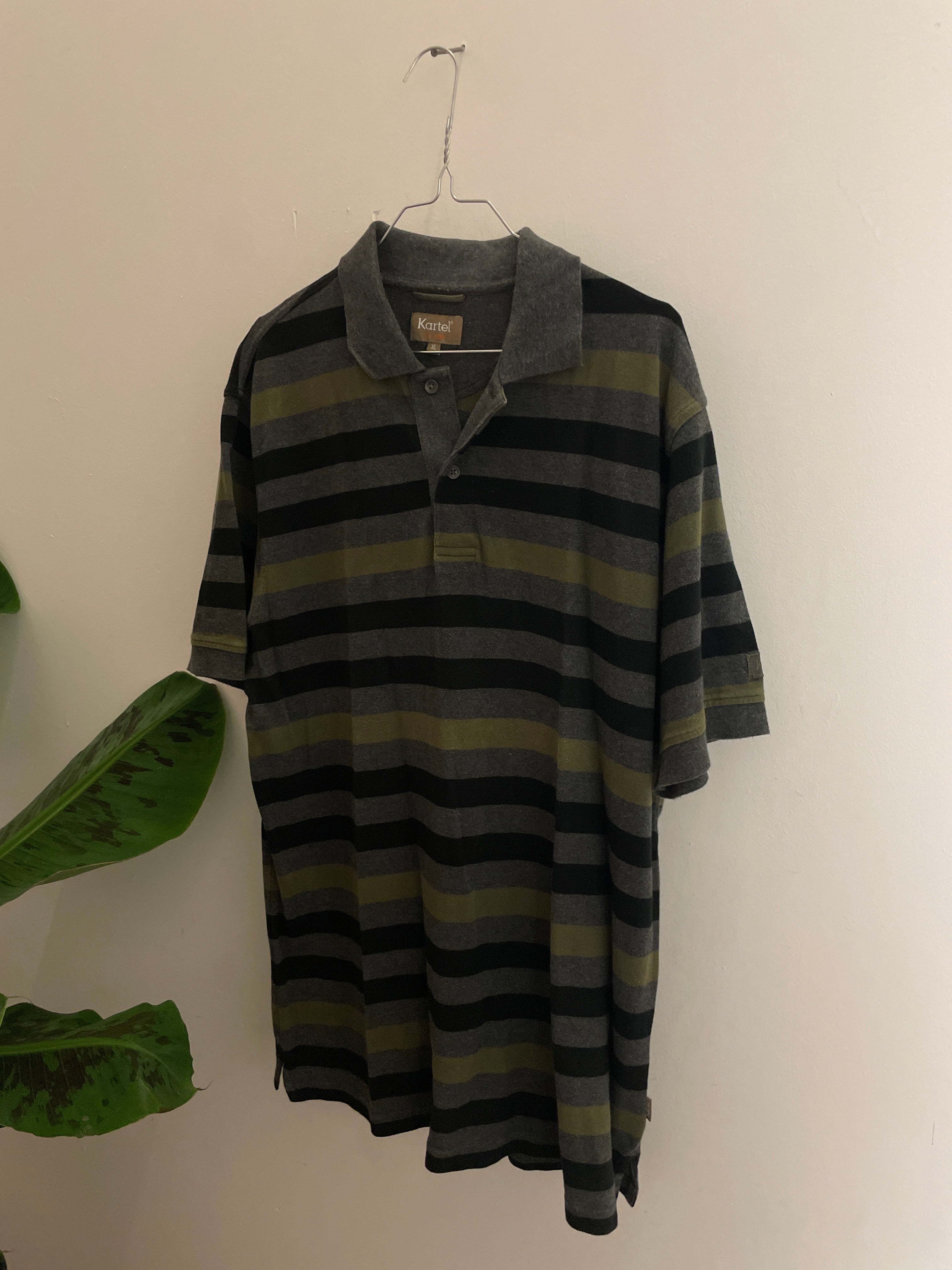 Vintage grey stripped kartel mens polo shirt size XL