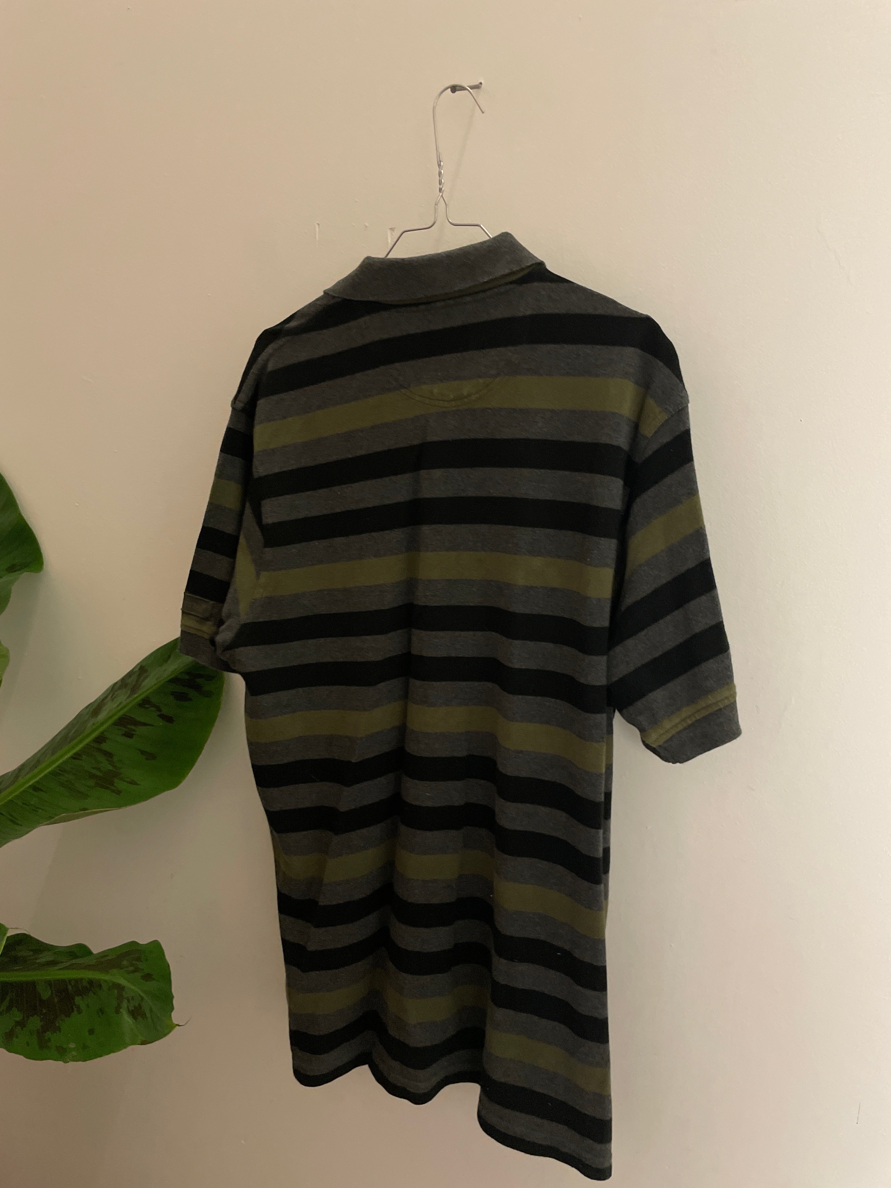 Vintage grey stripped kartel mens polo shirt size XL