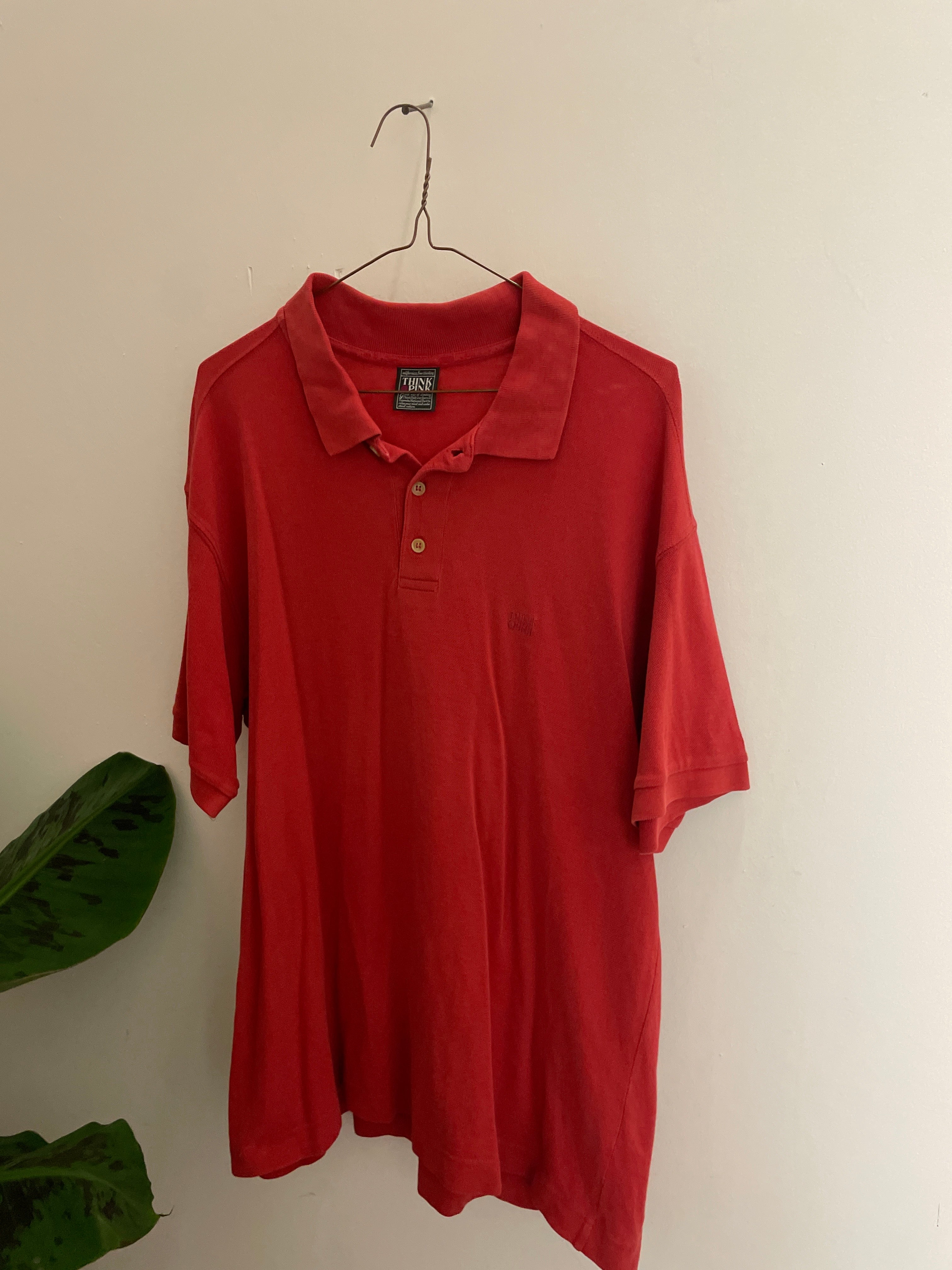 Vintage Think & pink red mens polo shirt size Xl| SKU 1536