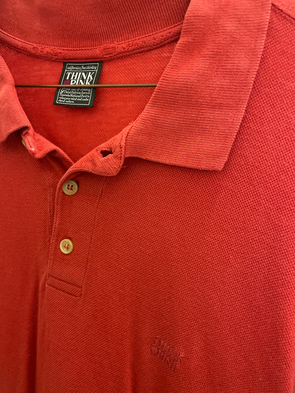 Vintage Think & pink red mens polo shirt size Xl| SKU 1536