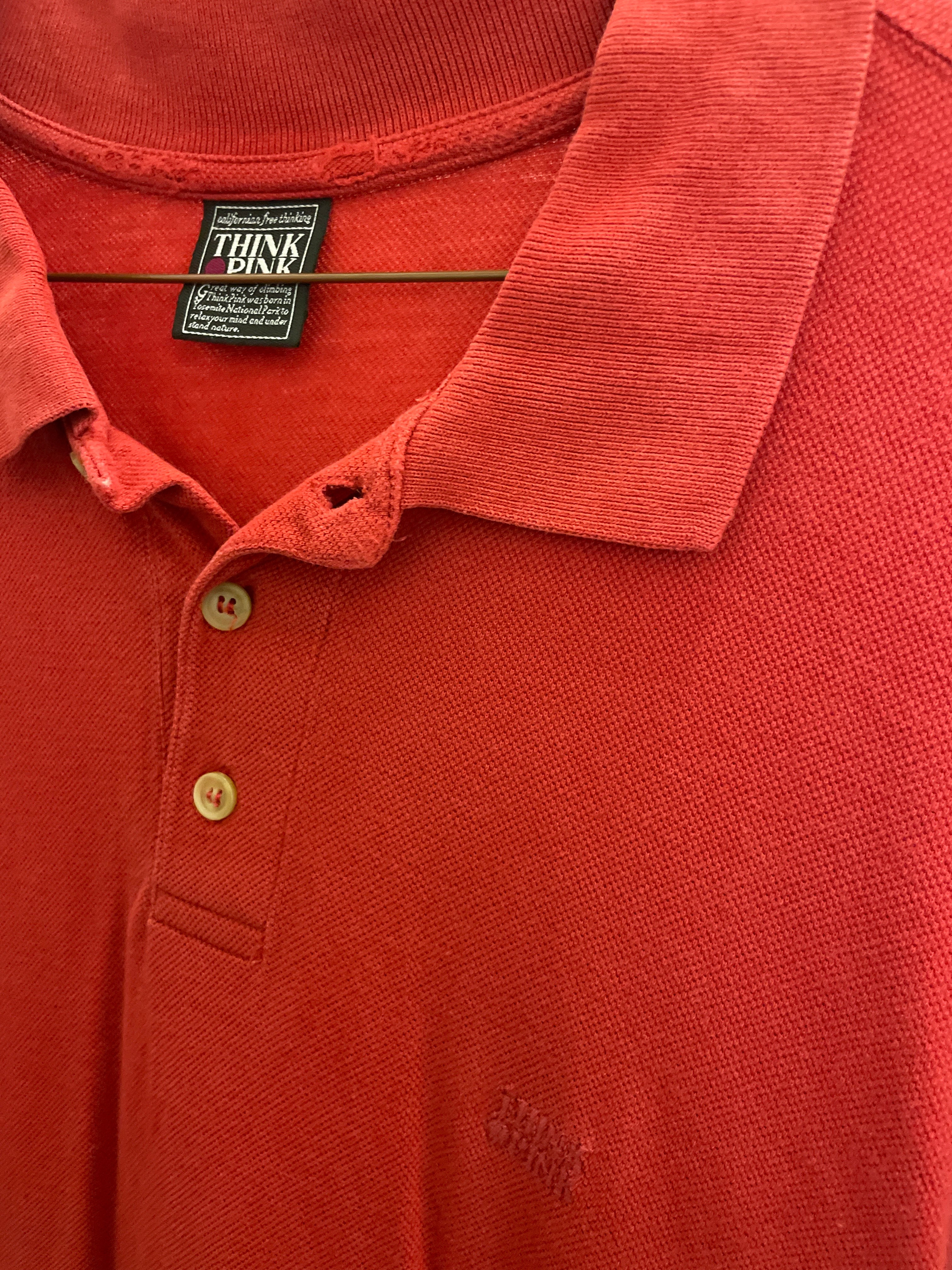 Vintage Think & pink red mens polo shirt size Xl| SKU 1536