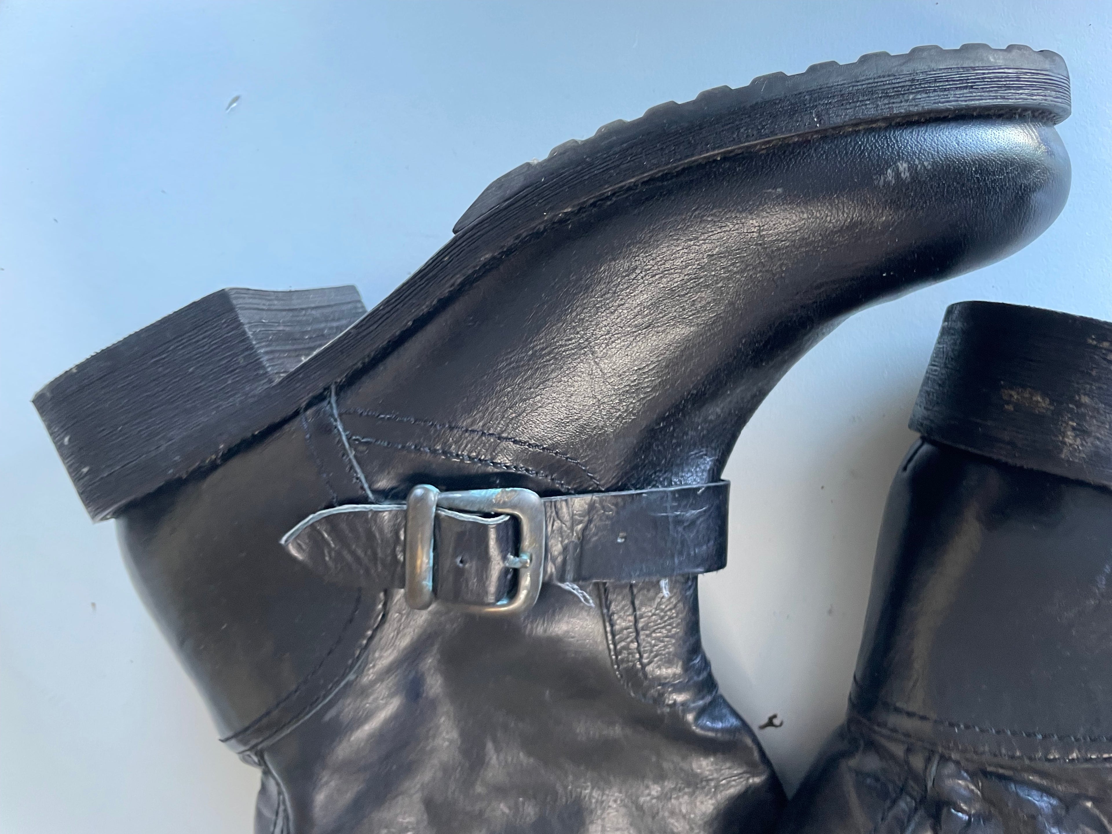 Vintage Women's Leather Biker Black high boot size 8|L17| SKU 4409