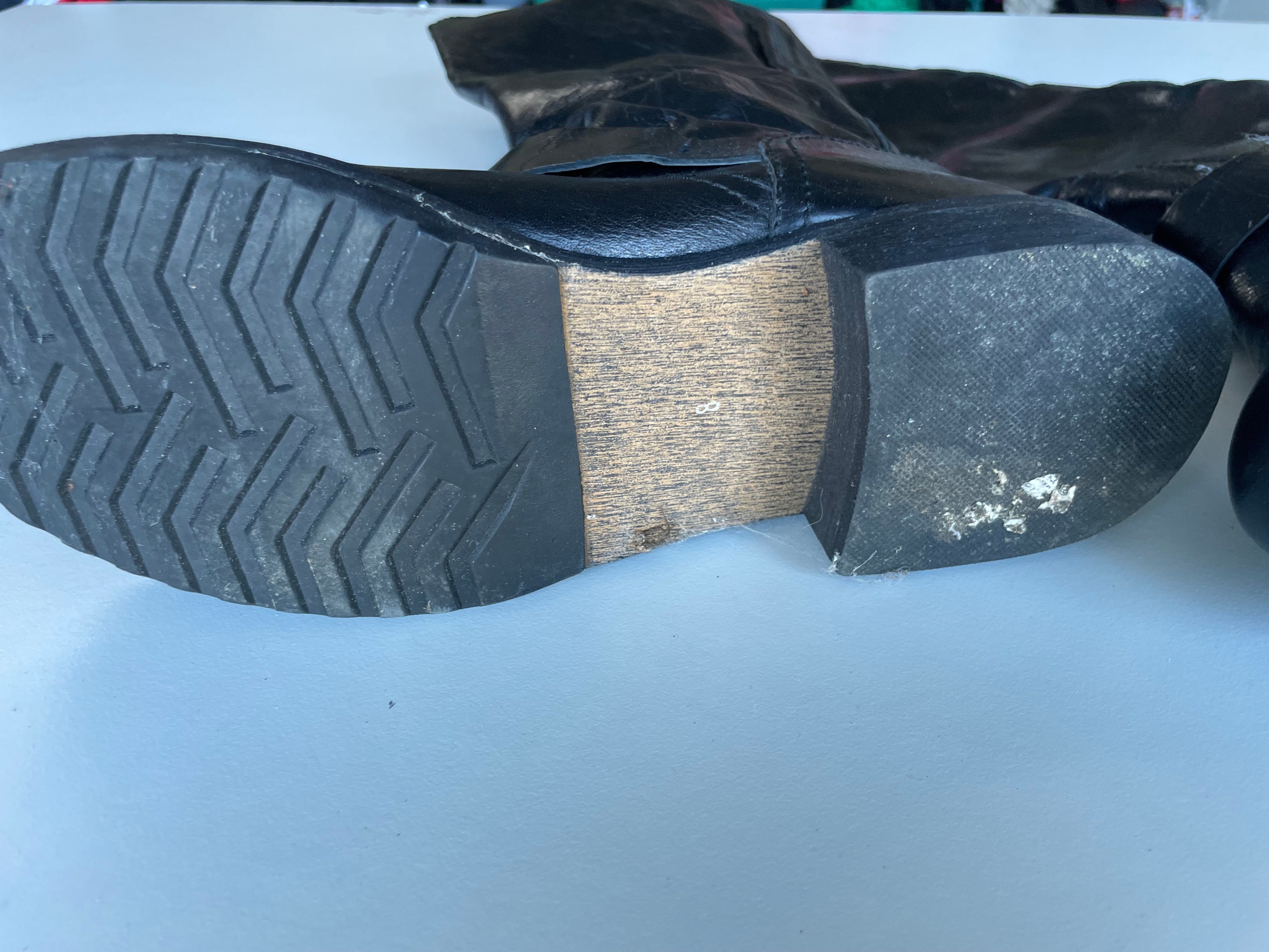 Vintage Women's Leather Biker Black high boot size 8|L17| SKU 4409