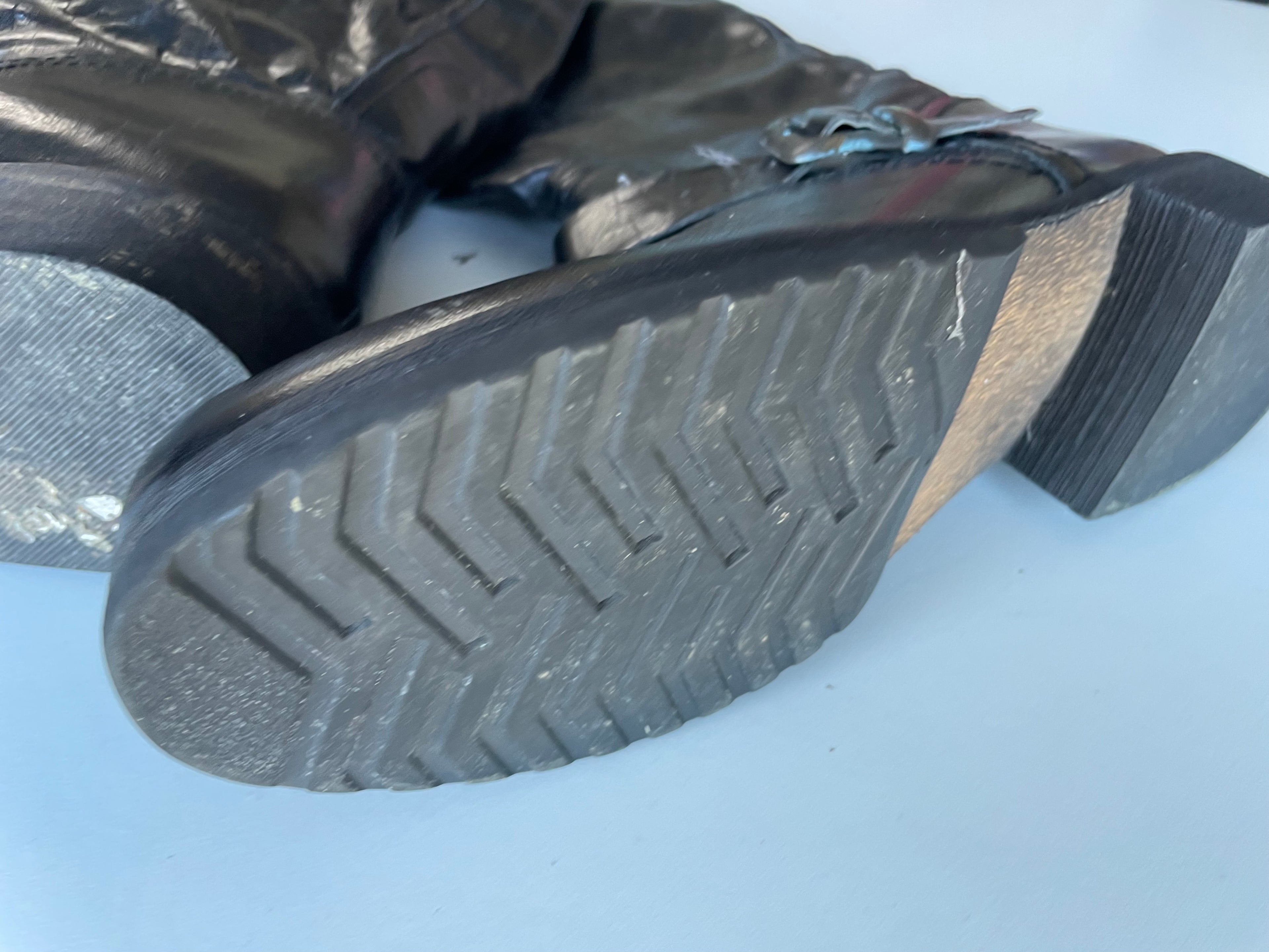 Vintage Women's Leather Biker Black high boot size 8|L17| SKU 4409