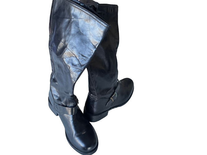 Vintage Women's Leather Biker Black high boot size 8|L17| SKU 4409