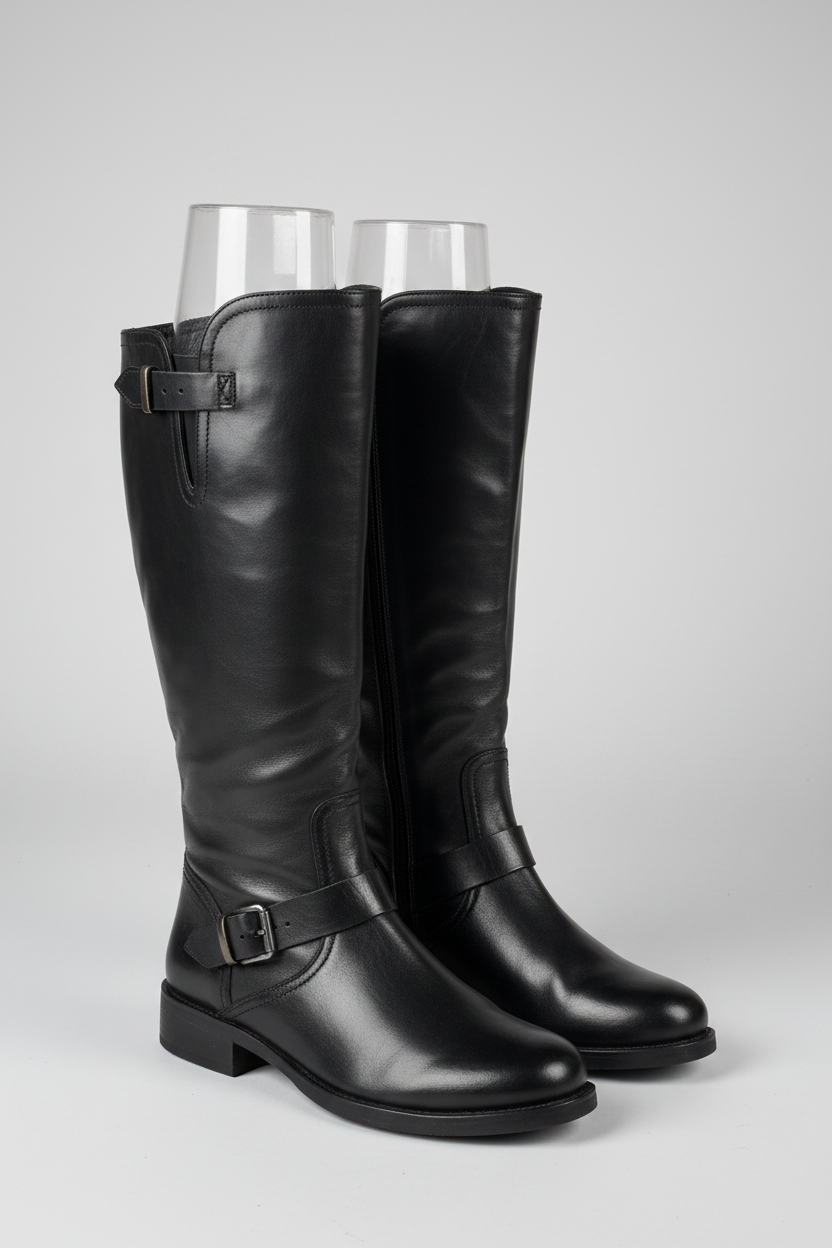 Vintage Women's Leather Biker Black high boot size 8|L17| SKU 4409