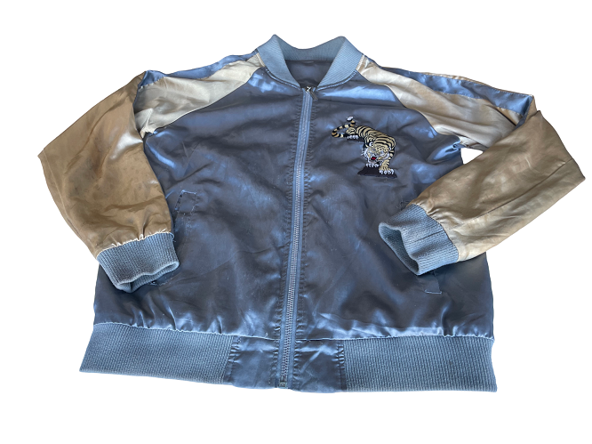 Vintage Soulstat Tiger graphics grey colourblock bomber jacket size L|L30W22|SKU 4410