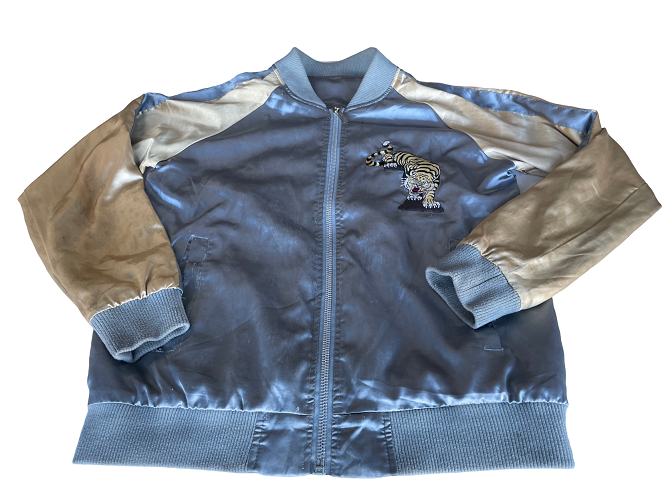Vintage Soulstat Tiger graphics grey colourblock bomber jacket size L|L30W22|SKU 4410