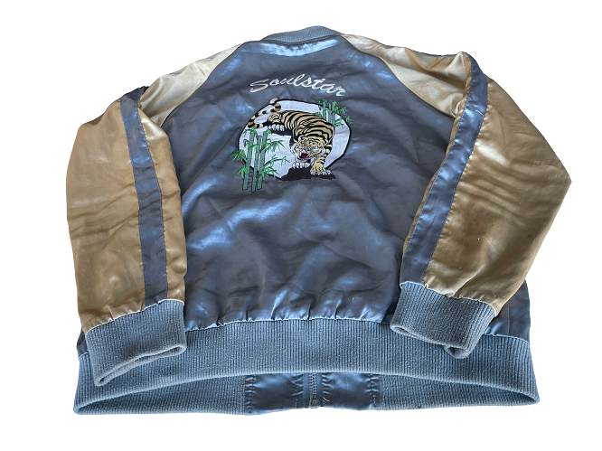 Vintage Soulstat Tiger graphics grey colourblock bomber jacket size L|L30W22|SKU 4410