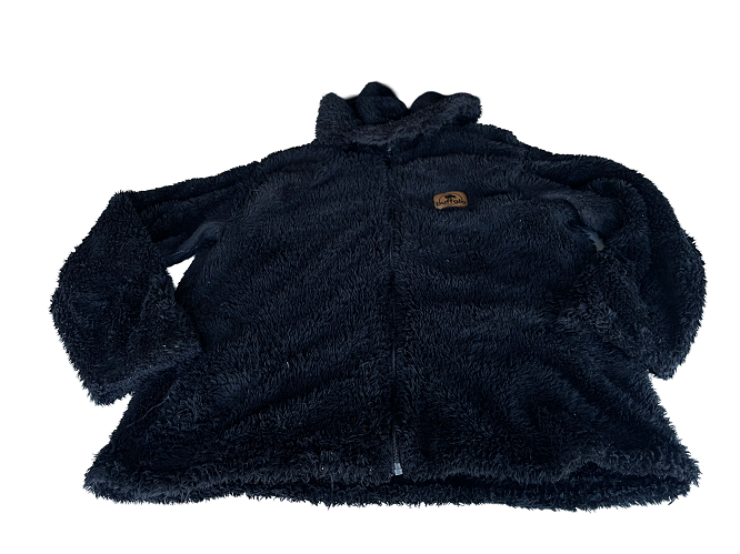 Vintage women's Buffalo black faux fur fleece jacket in L|L29 W21| SKU 4416