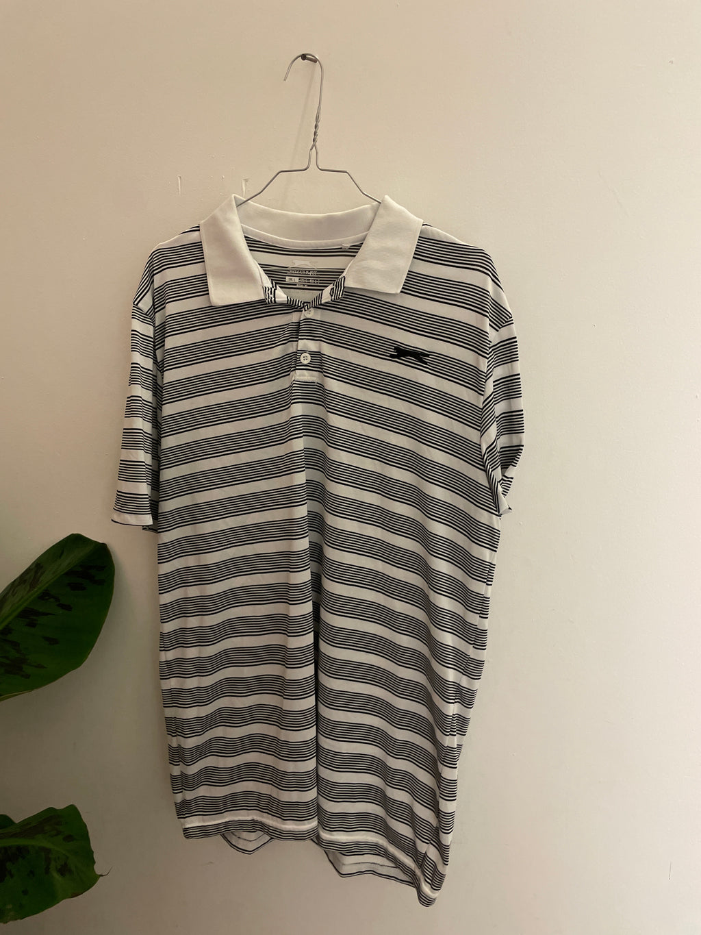 Vintage cream black stripped slazenger mens polo shirt size XL