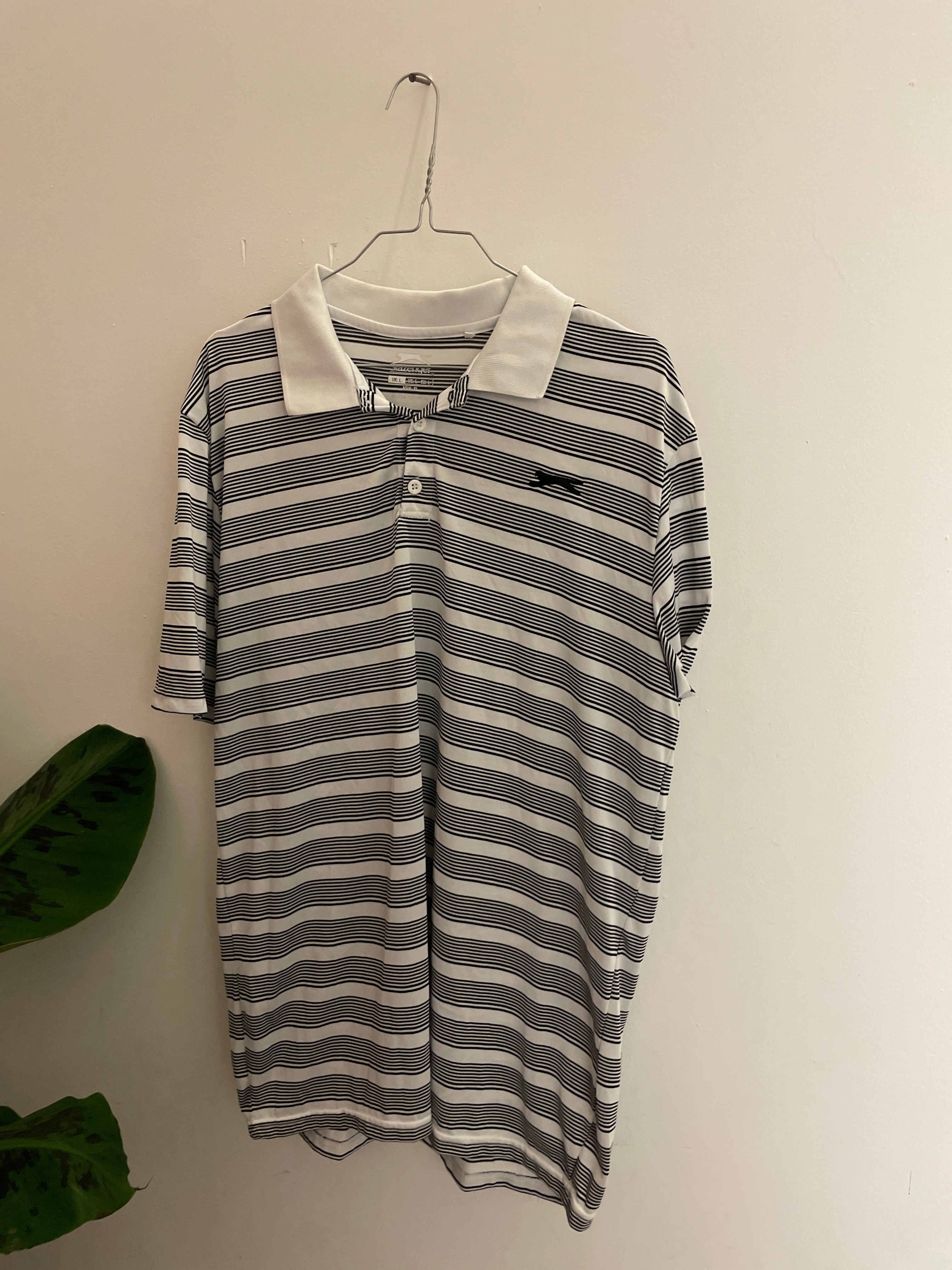 Vintage cream black stripped slazenger mens polo shirt size XL