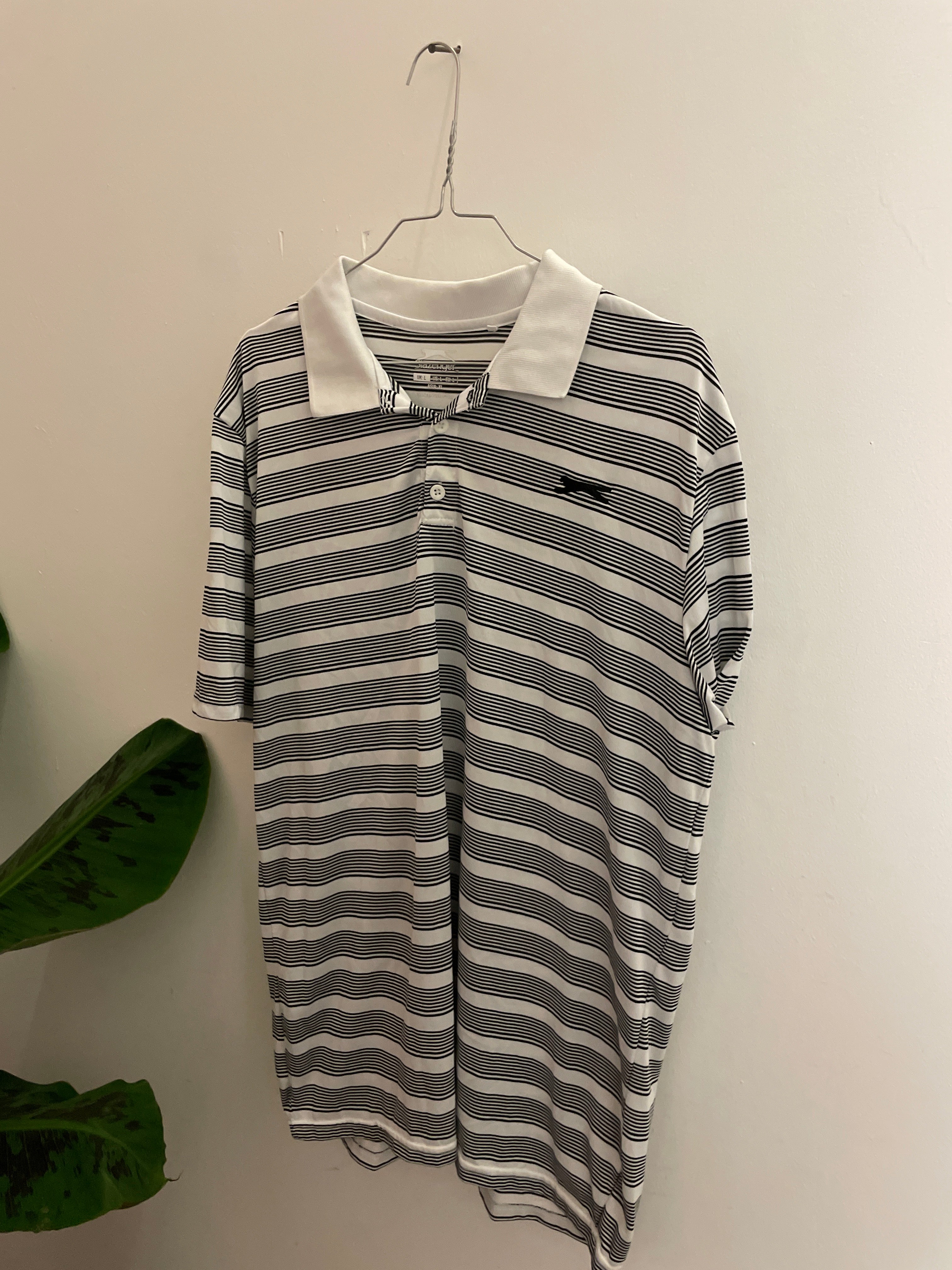 Vintage cream black stripped slazenger mens polo shirt size XL