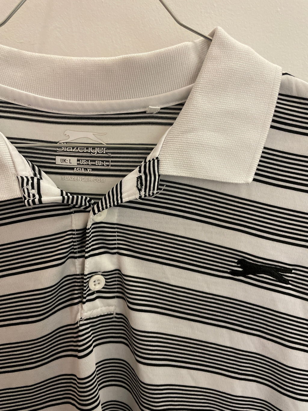 Vintage cream black stripped slazenger mens polo shirt size XL