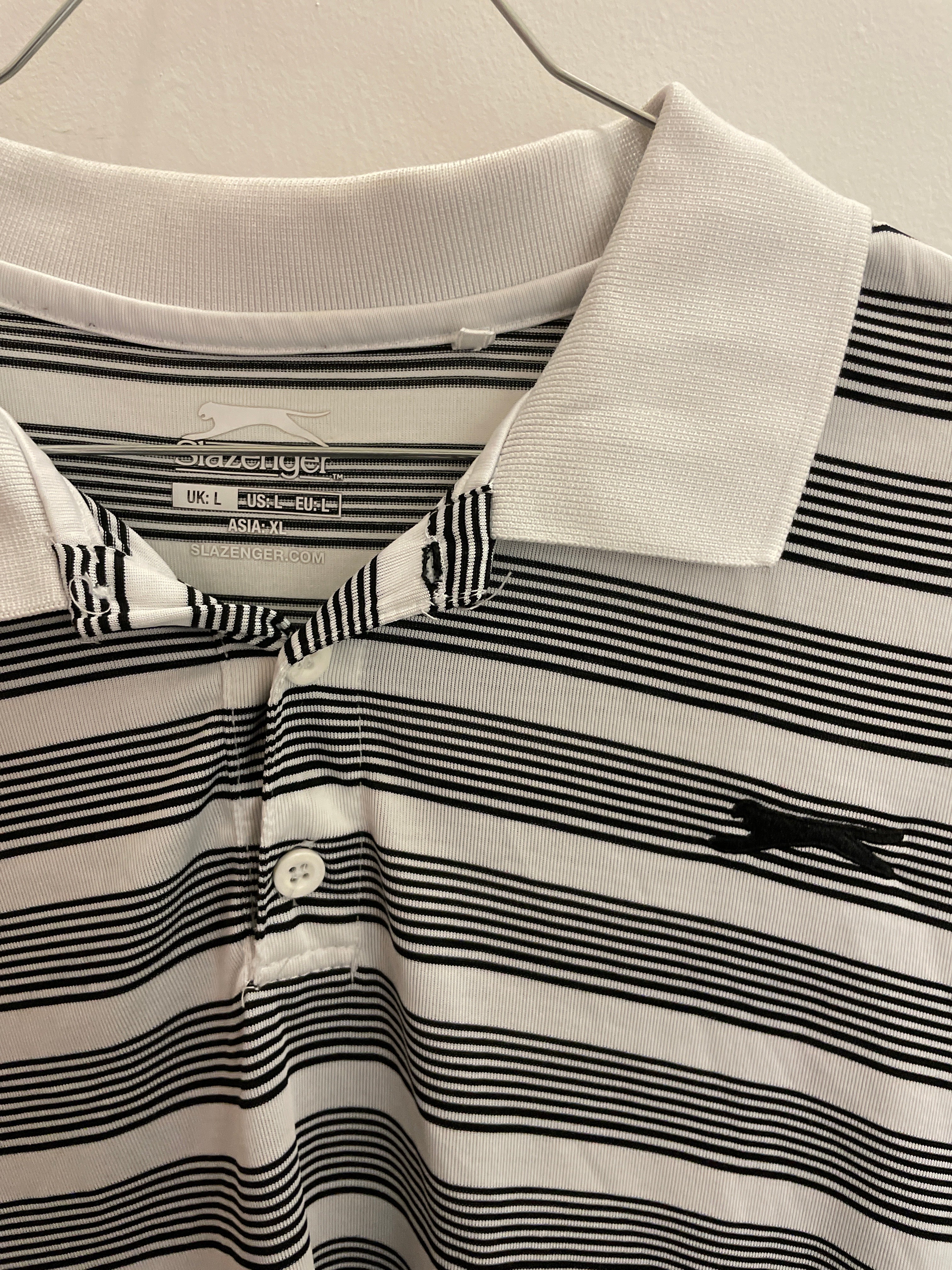 Vintage cream black stripped slazenger mens polo shirt size XL