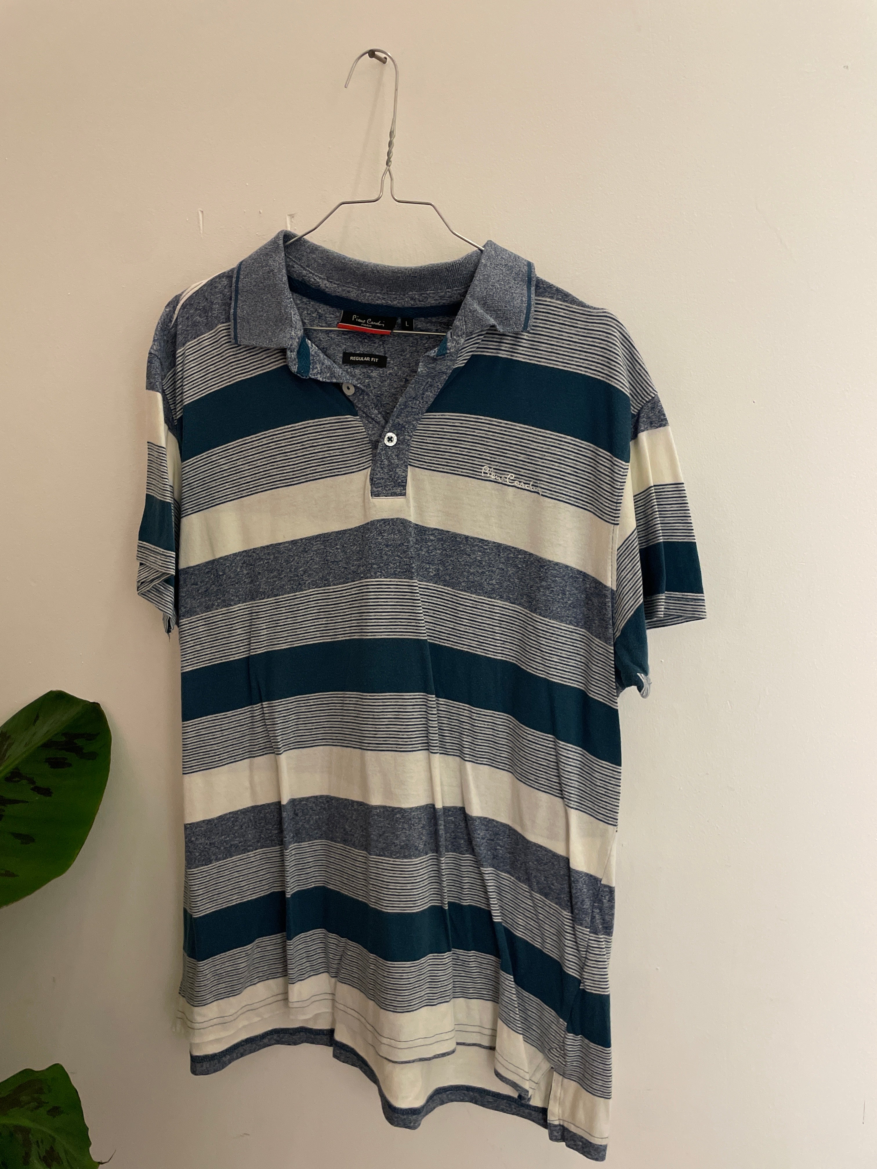 Vintage pierre cardin blue stripped regualar fit large mens polo shirt