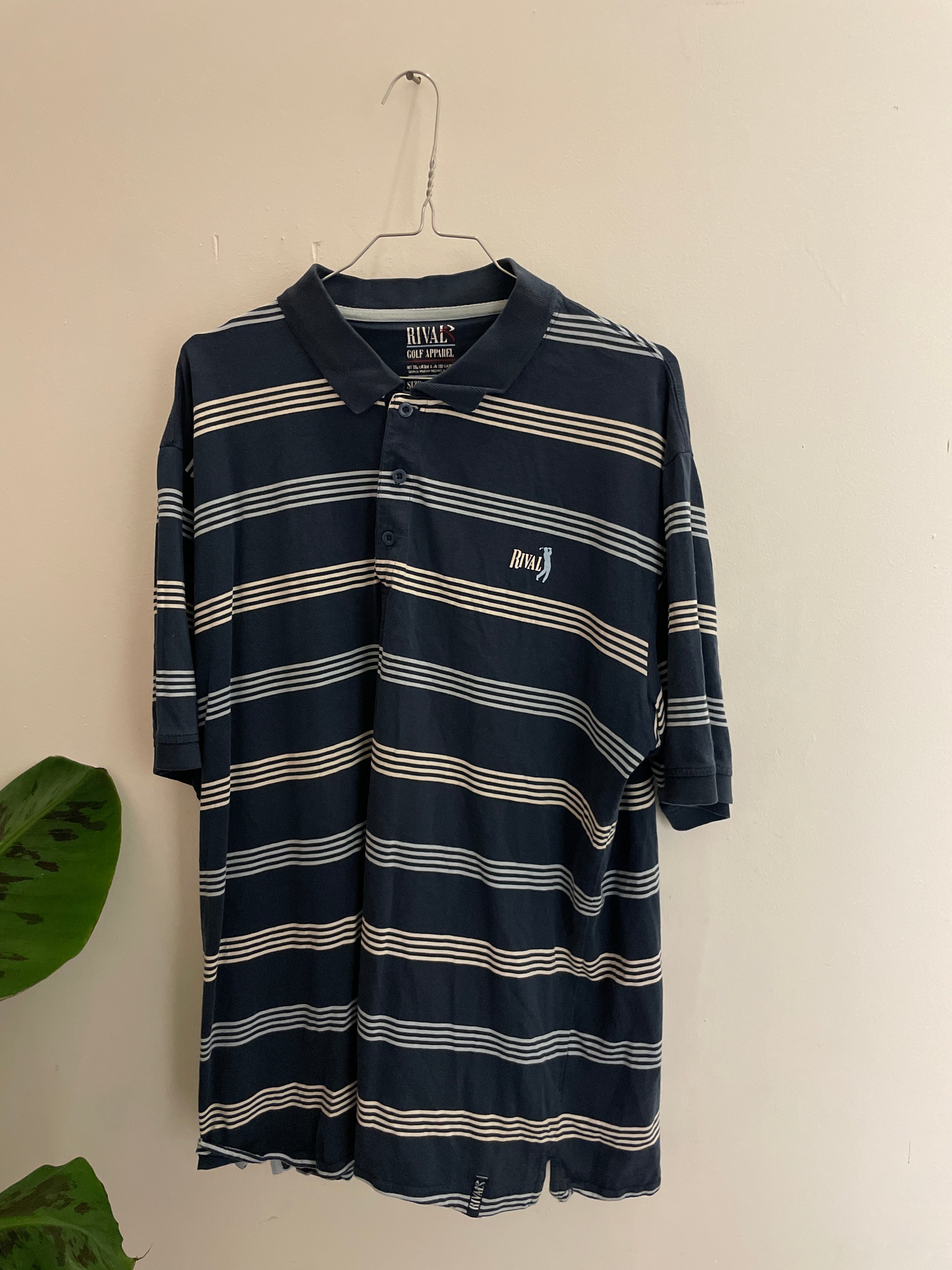 Vintage rival golf apparel blue stripped mens polo shirt size XXl