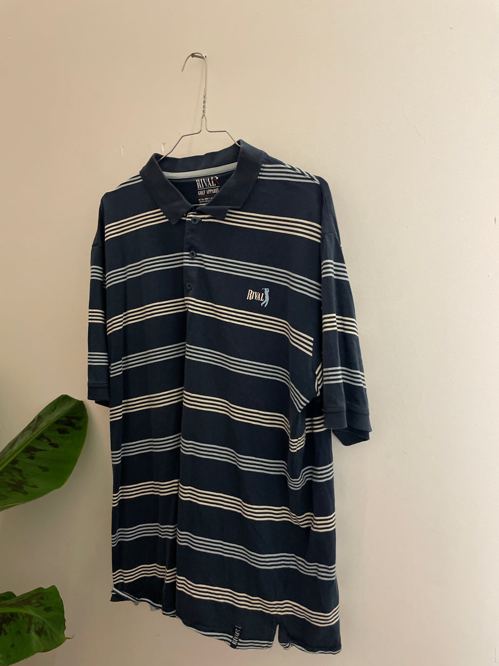 Vintage rival golf apparel blue stripped mens polo shirt size XXl
