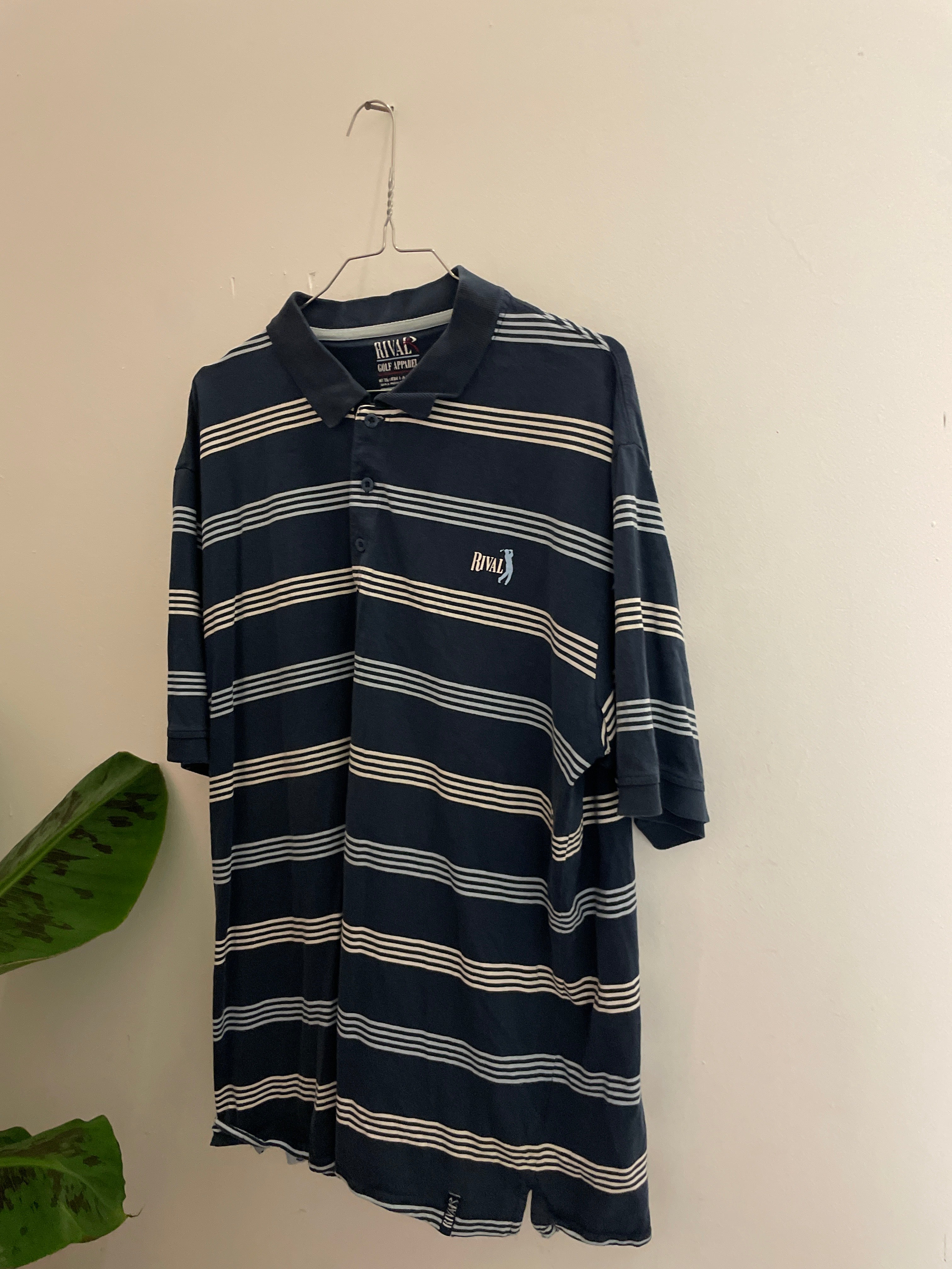 Vintage rival golf apparel blue stripped mens polo shirt size XXl