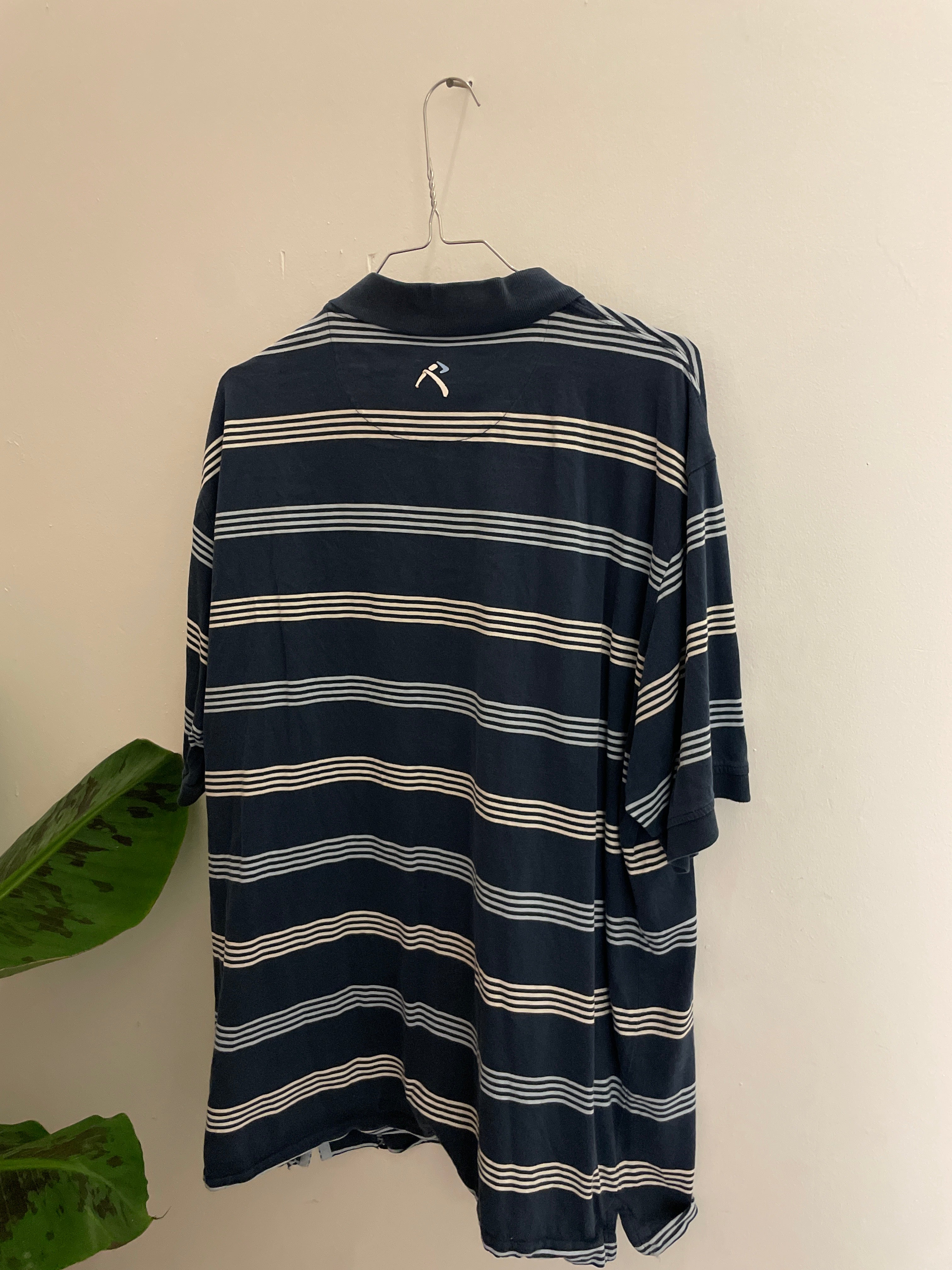 Vintage rival golf apparel blue stripped mens polo shirt size XXl