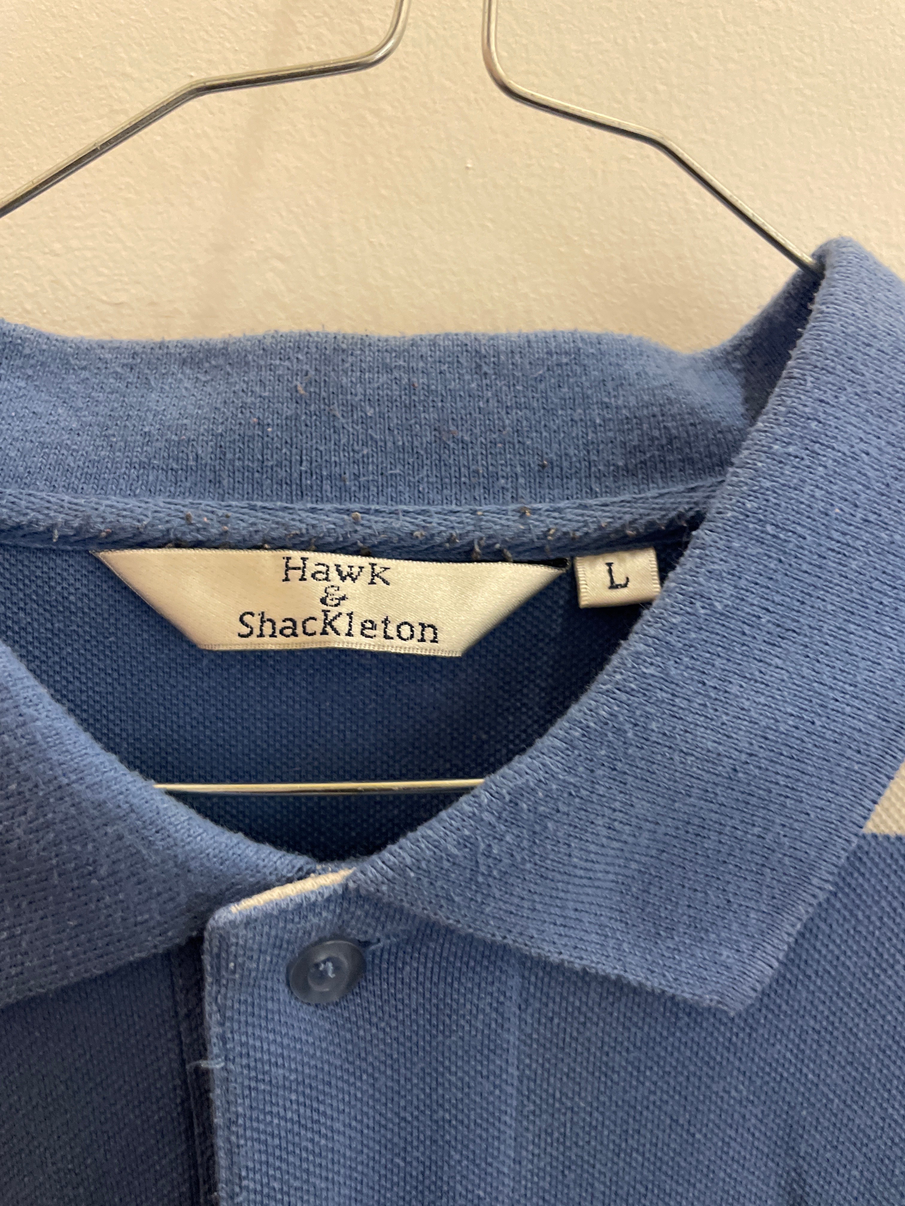 Vintage hawk and shackleton blue stripped mens polo shirt size L