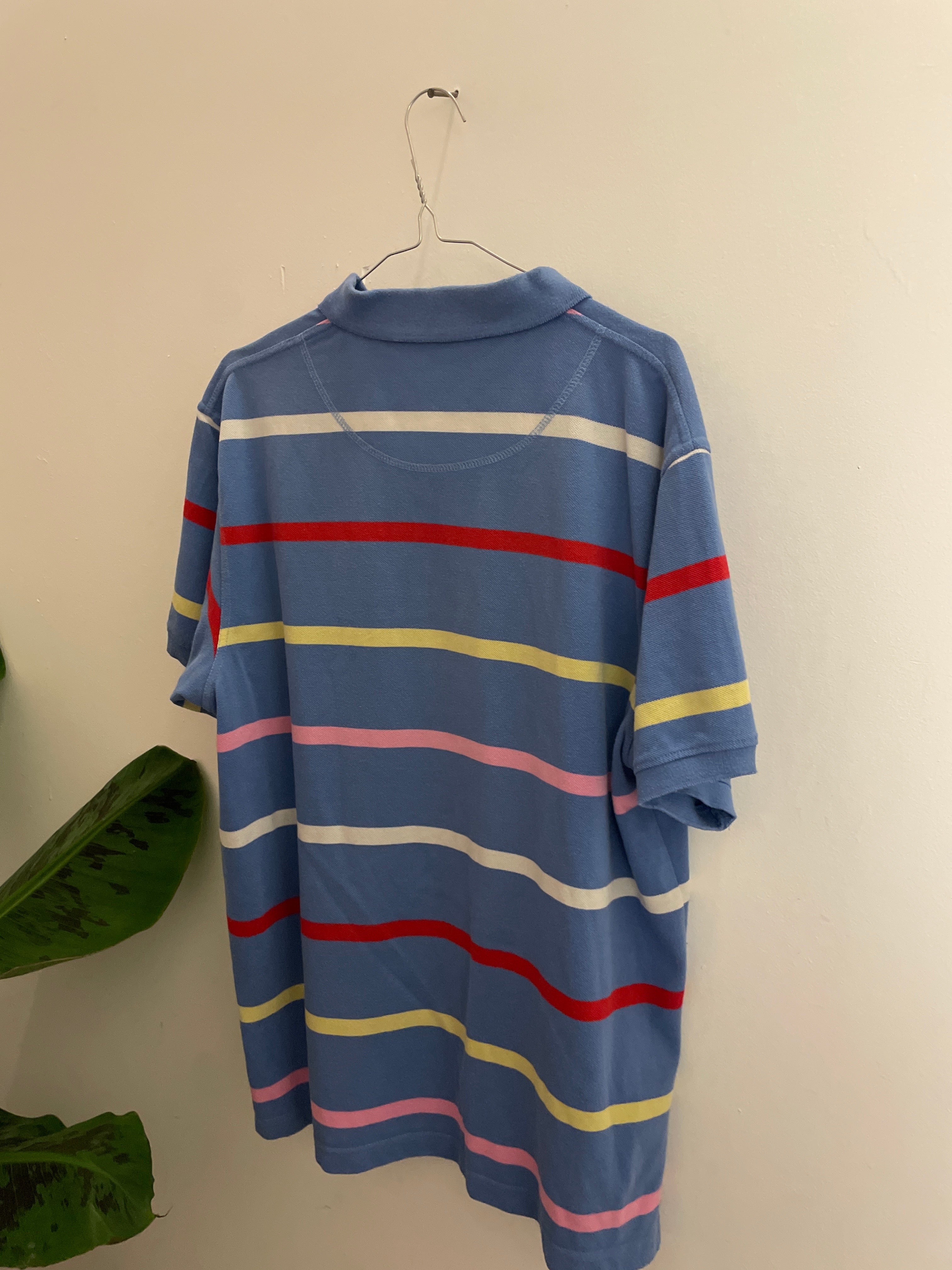 Vintage hawk and shackleton blue stripped mens polo shirt size L