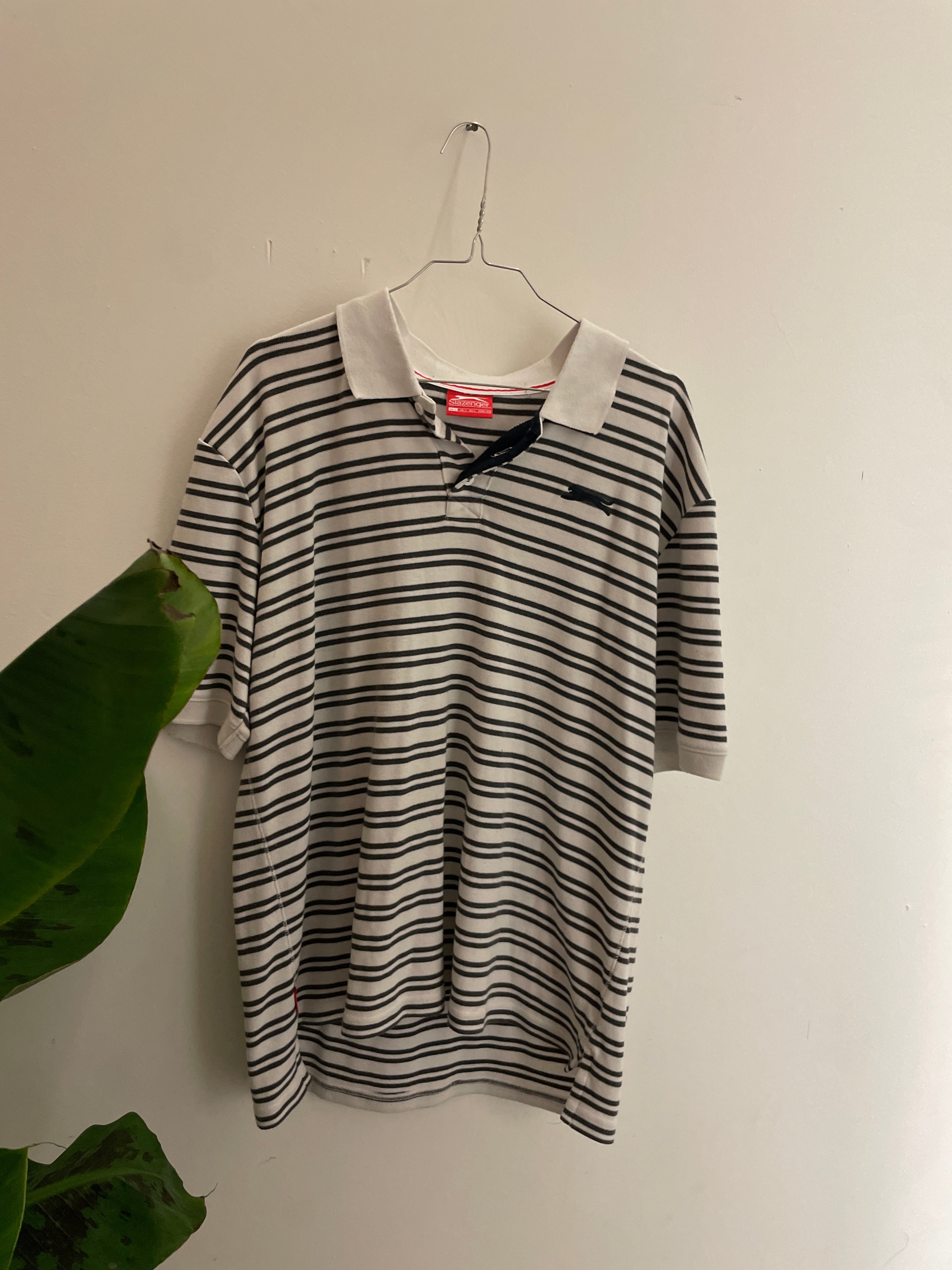 Vintage cream black stripped slazenger mens polo shirt size L