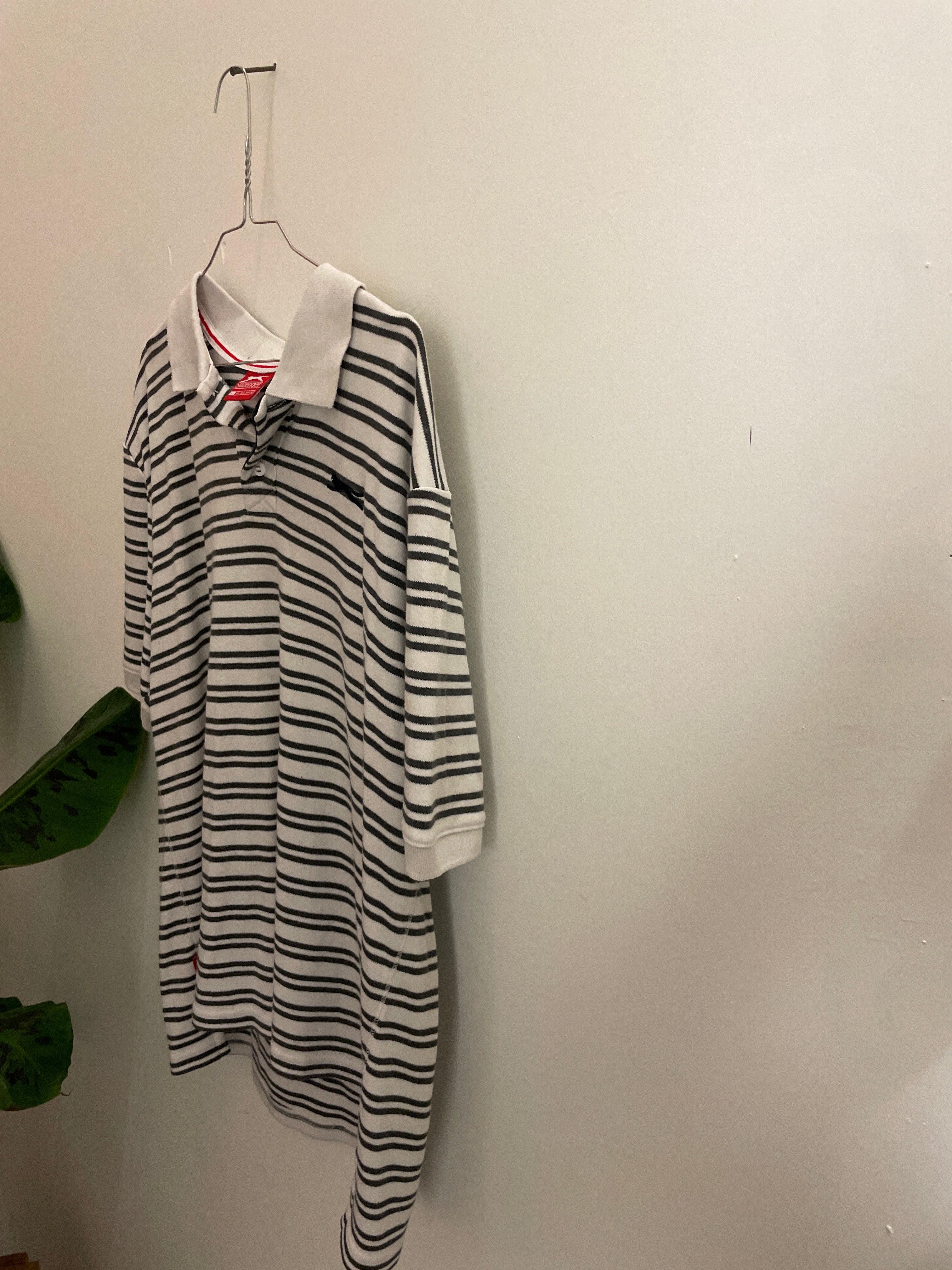 Vintage cream black stripped slazenger mens polo shirt size L