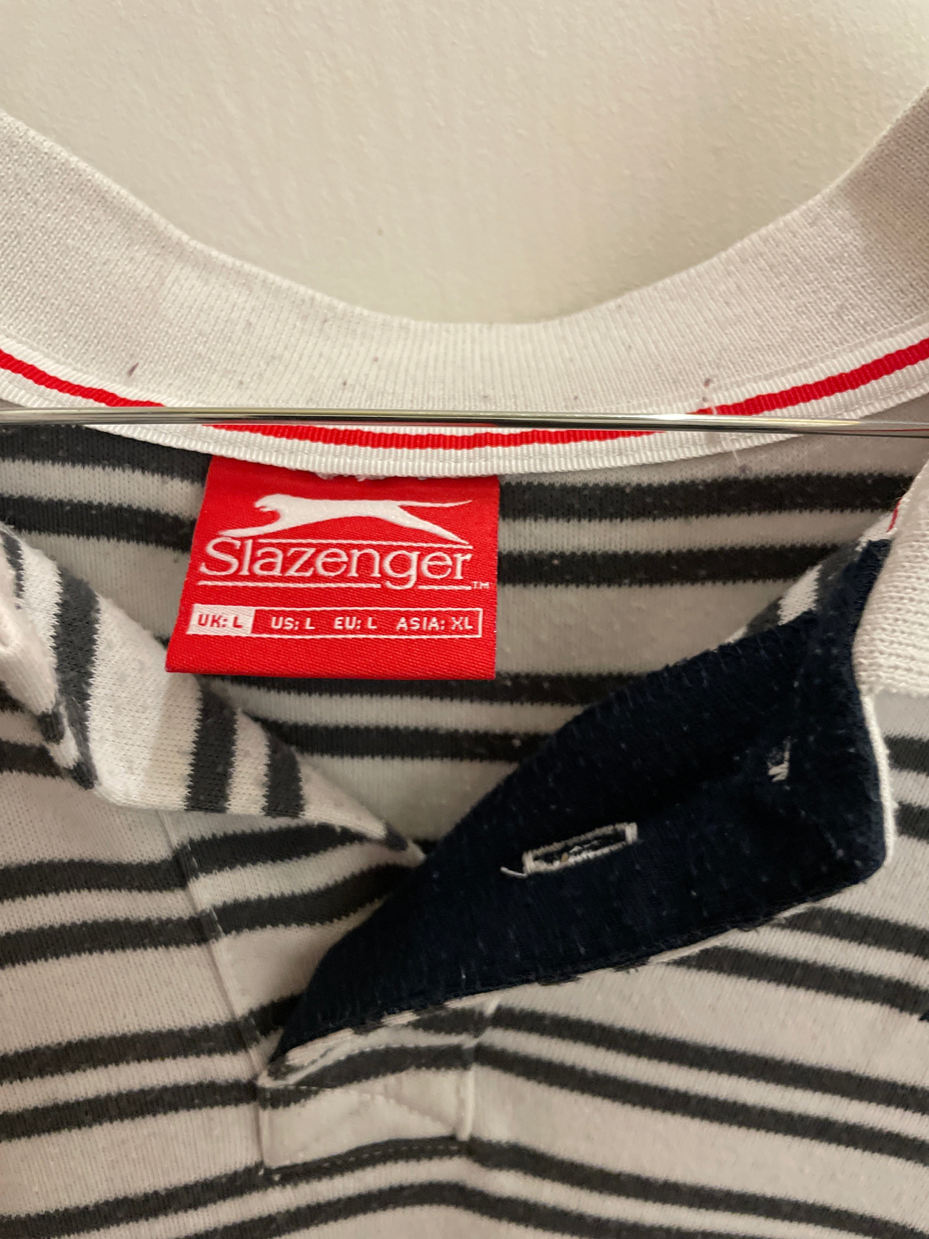 Vintage cream black stripped slazenger mens polo shirt size L