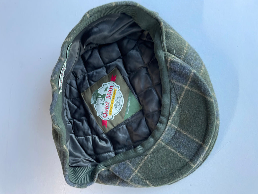 Vintage The Quiet man collection green checkered tartan flat cap|SKU 4445