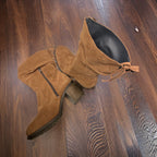 Vintage brown suede cowboy highboot with heel and zipper