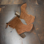 Vintage brown suede cowboy highboot with heel and zipper
