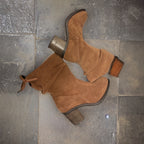 Vintage brown suede cowboy highboot with heel and zipper
