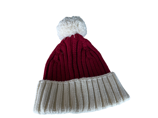 Vintage red & white colorblock knitted beanie hat|One size|SKU 4446