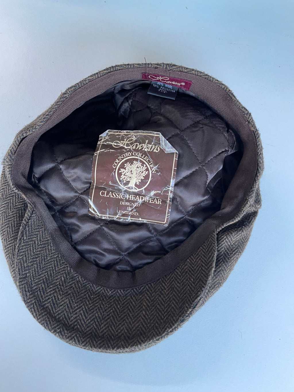 Vintage men's Hawkins brown flat tweed herringbone cap |One size|SKU 4452