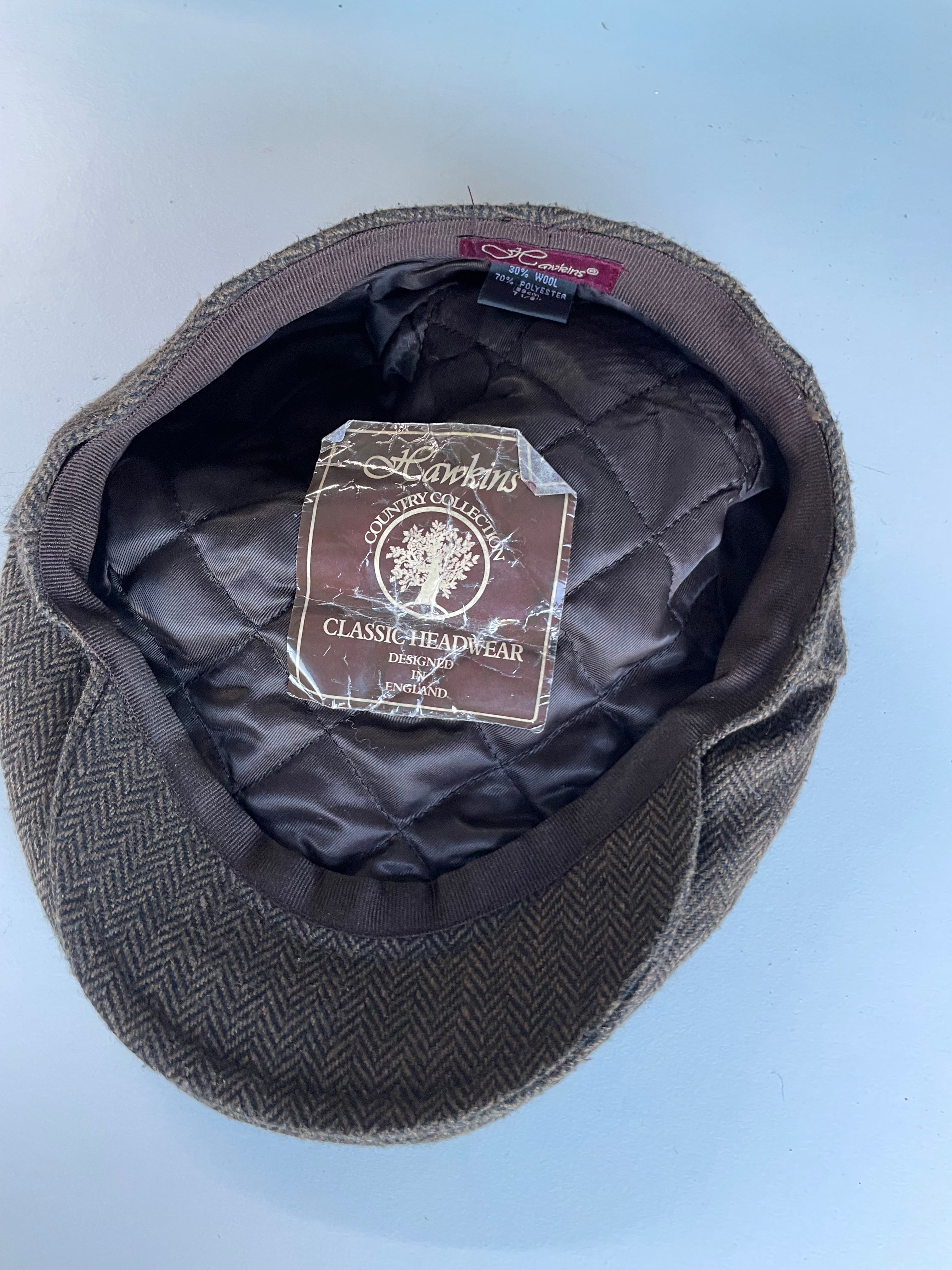 Vintage men's Hawkins brown flat tweed herringbone cap |One size|SKU 4452
