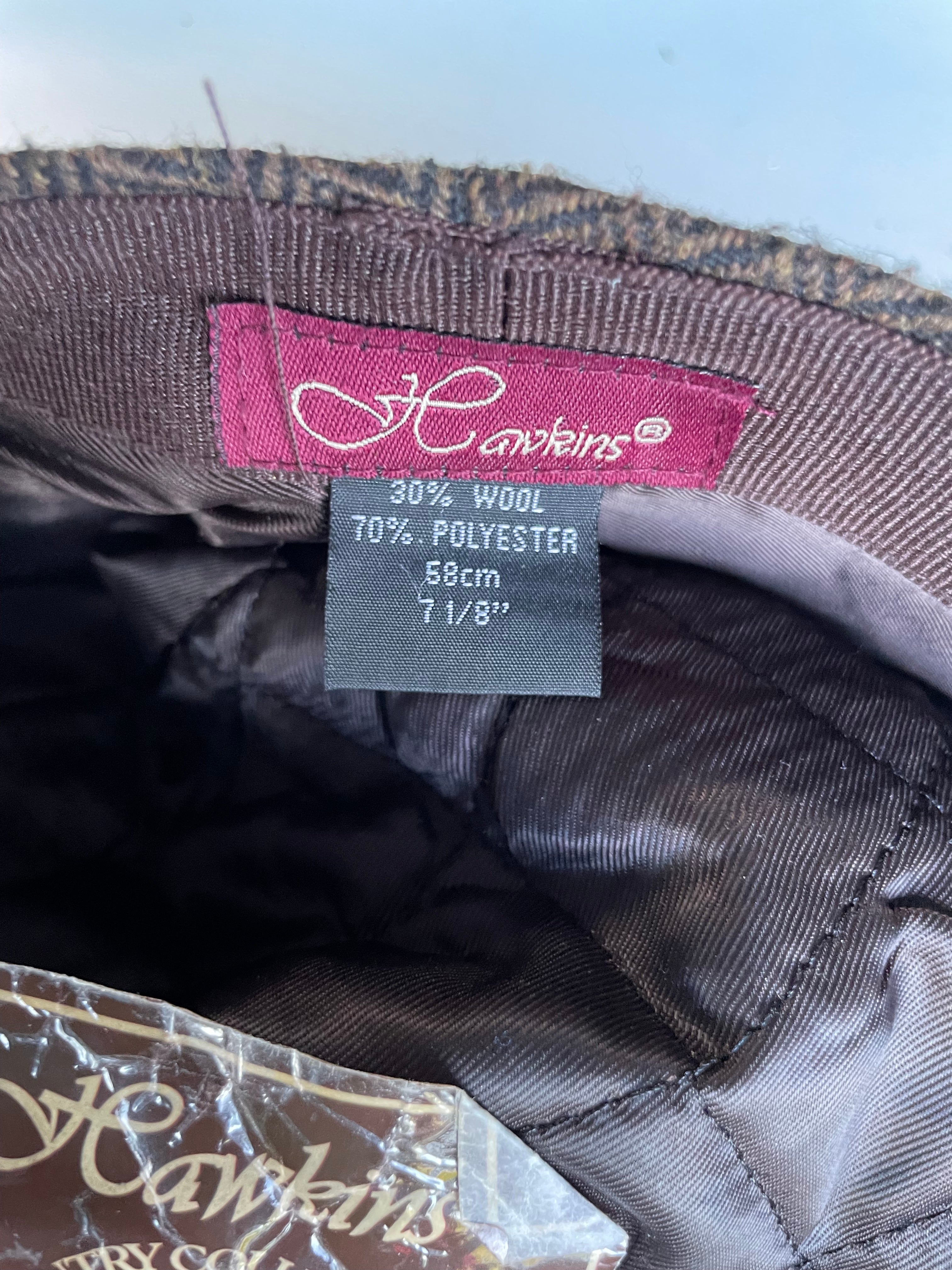 Vintage men's Hawkins brown flat tweed herringbone cap |One size|SKU 4452