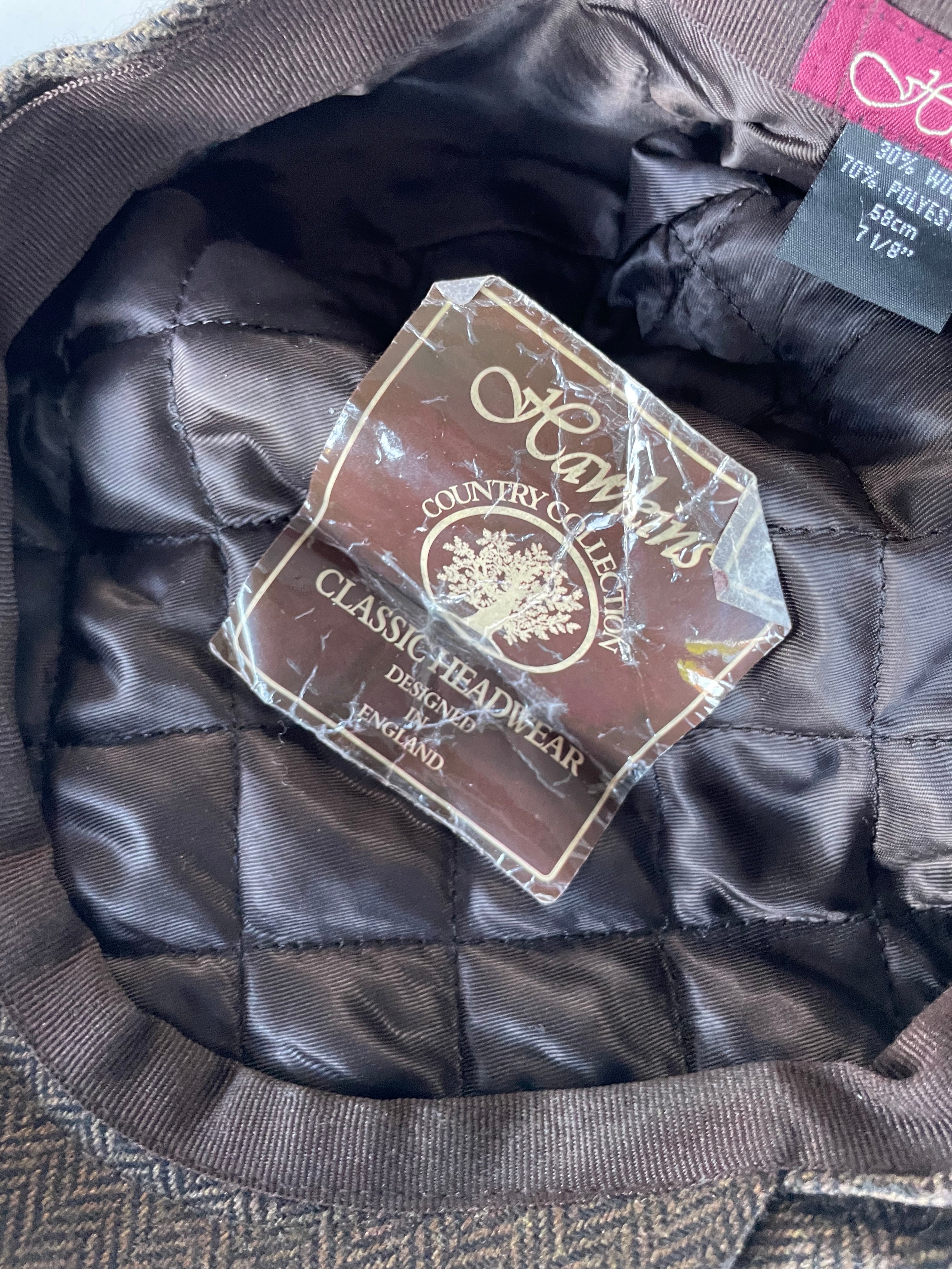 Vintage men's Hawkins brown flat tweed herringbone cap |One size|SKU 4452