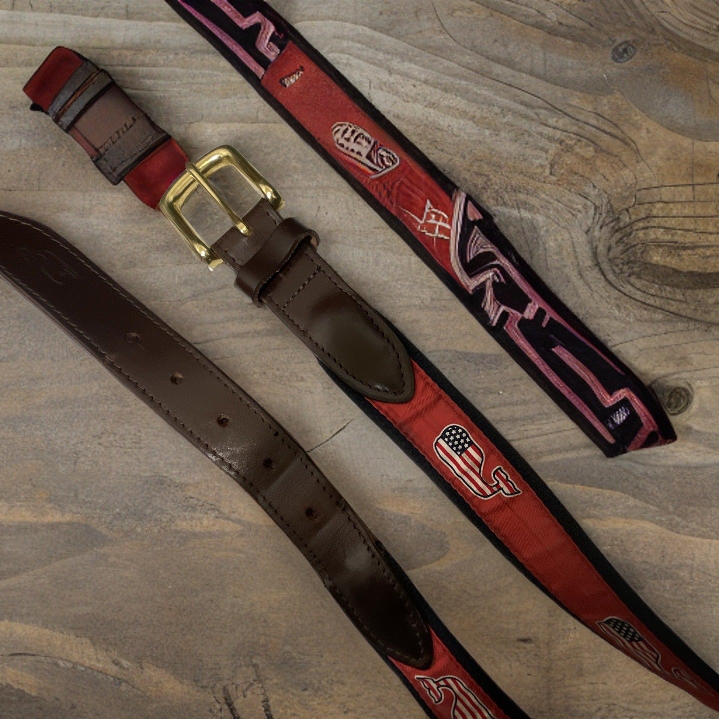 Vintage vinyard vine mens brown plaid leather belt size 44