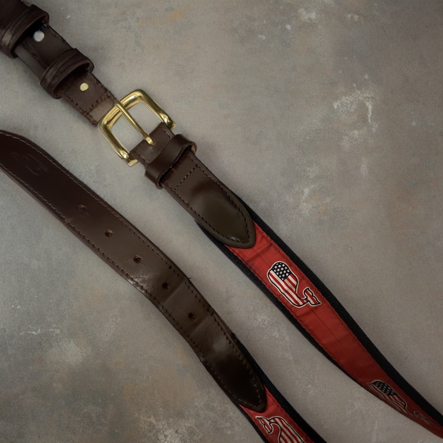 Vintage vinyard vine mens brown plaid leather belt size 44