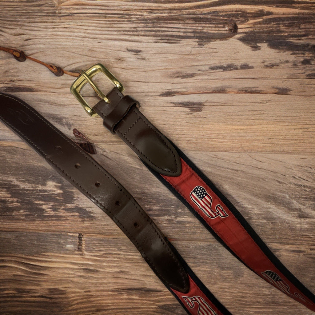 Vintage vinyard vine mens brown plaid leather belt size 44