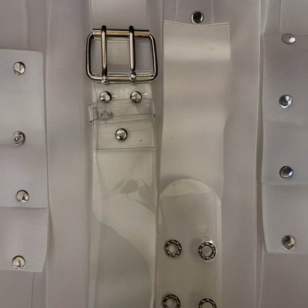 Vintage Women's Clear PU Silver Multi Studded Waist Belt