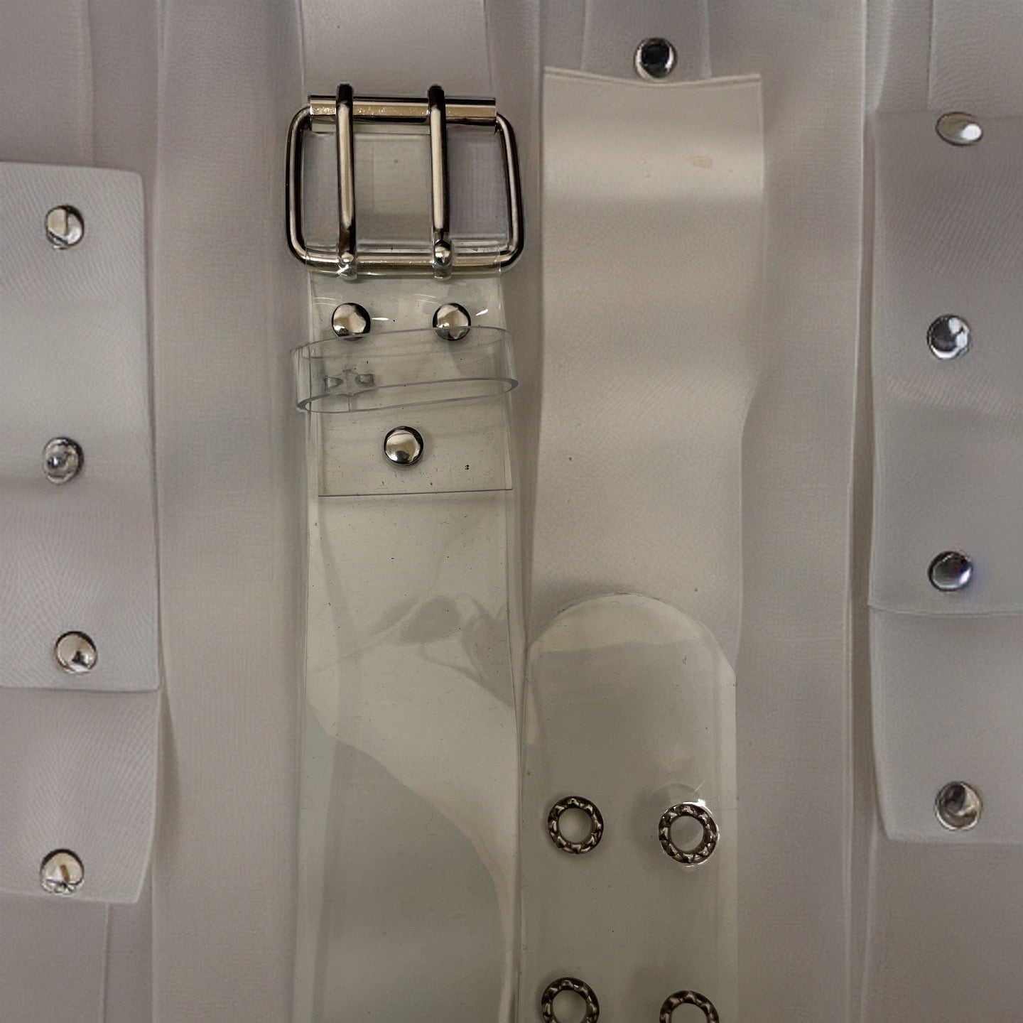 Vintage Women's Clear PU Silver Multi Studded Waist Belt