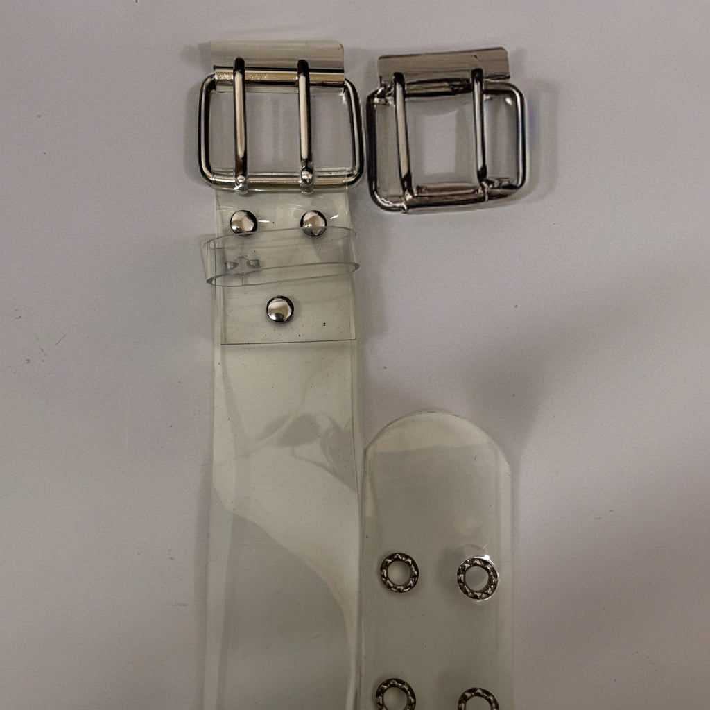 Vintage Women's Clear PU Silver Multi Studded Waist Belt