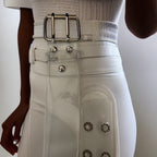Vintage Women's Clear PU Silver Multi Studded Waist Belt