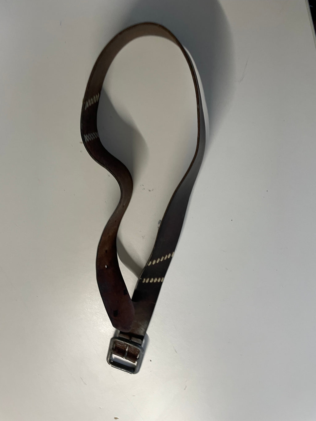 Vintage Genuine brown leather army buckle belt | L 37| SKU 4479