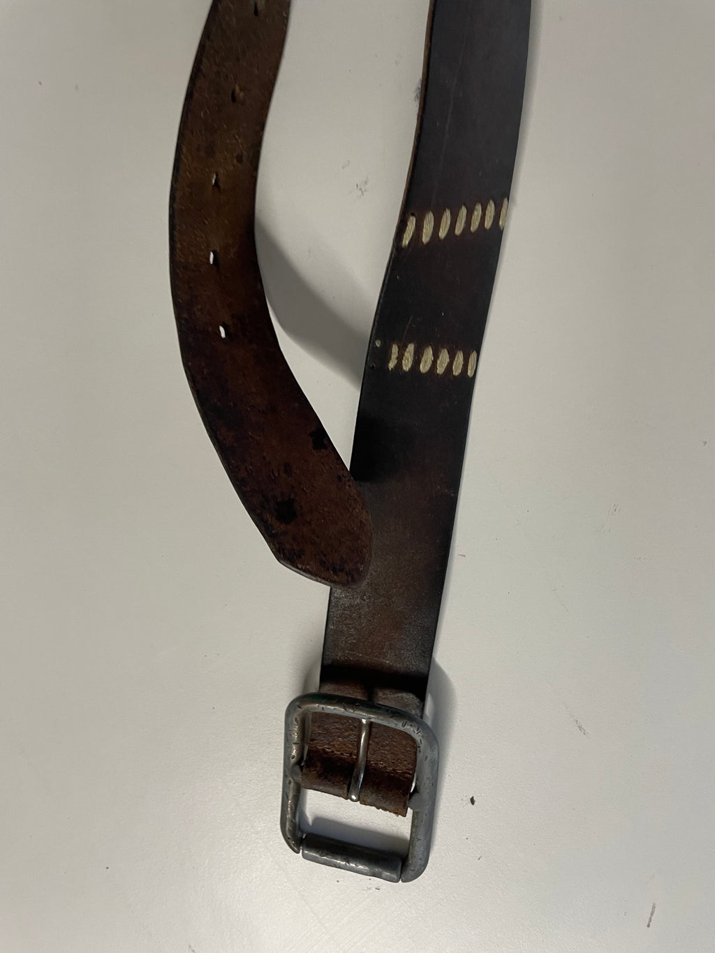 Vintage Genuine brown leather army buckle belt | L 37| SKU 4479